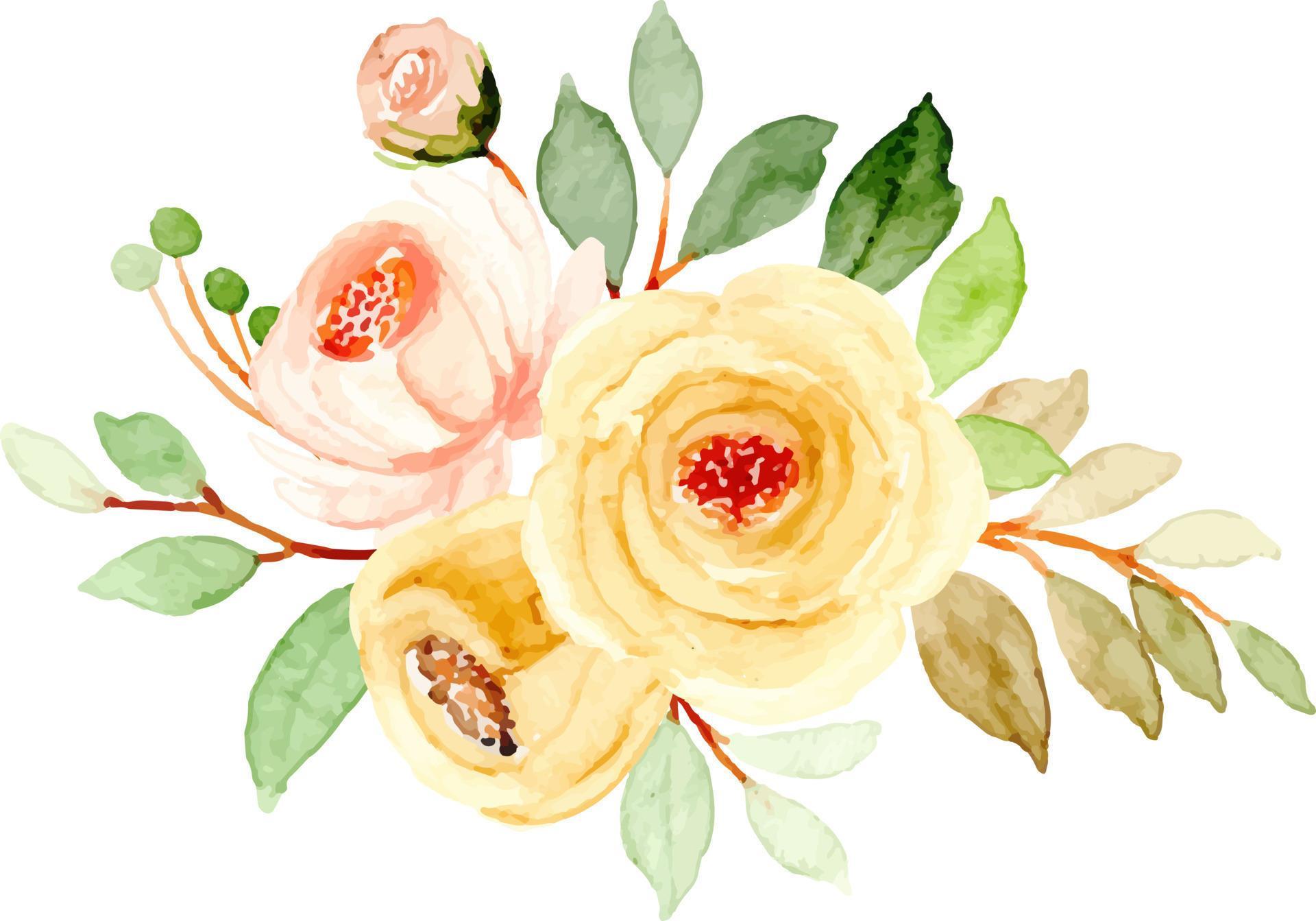 Yellow rose flower bouquet with watercolor for background, wedding, fabric, textile, greeting, card, wallpaper, banner, sticker, decoration etc. Stock Free
