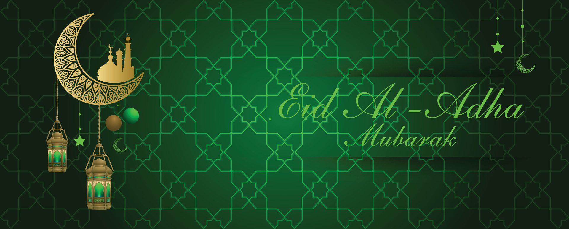 Eid Mubarak banner background green Islamic background design Free Vector