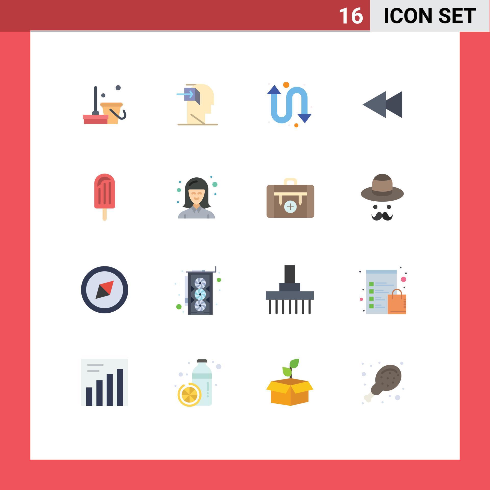 
									Set of 16 Modern UI Icons Symbols Signs for cream rewind minded reverse arrow Editable Pack of Creative Vector Design Elements Stock Free