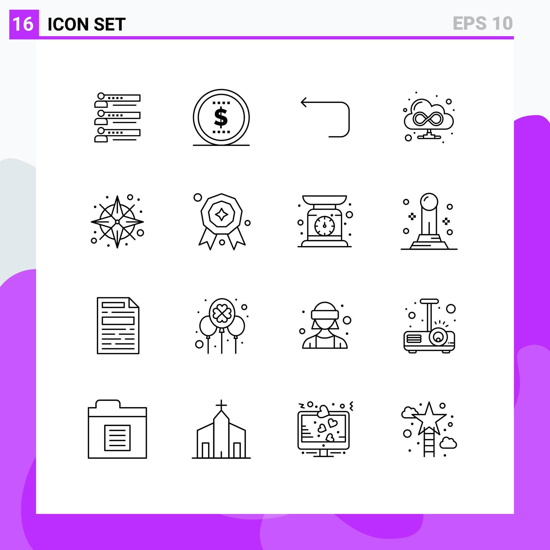 Pictogram Set of 16 Simple Outlines of compass cloud money browser loop arrow Editable Vector Design Elements Stock Free