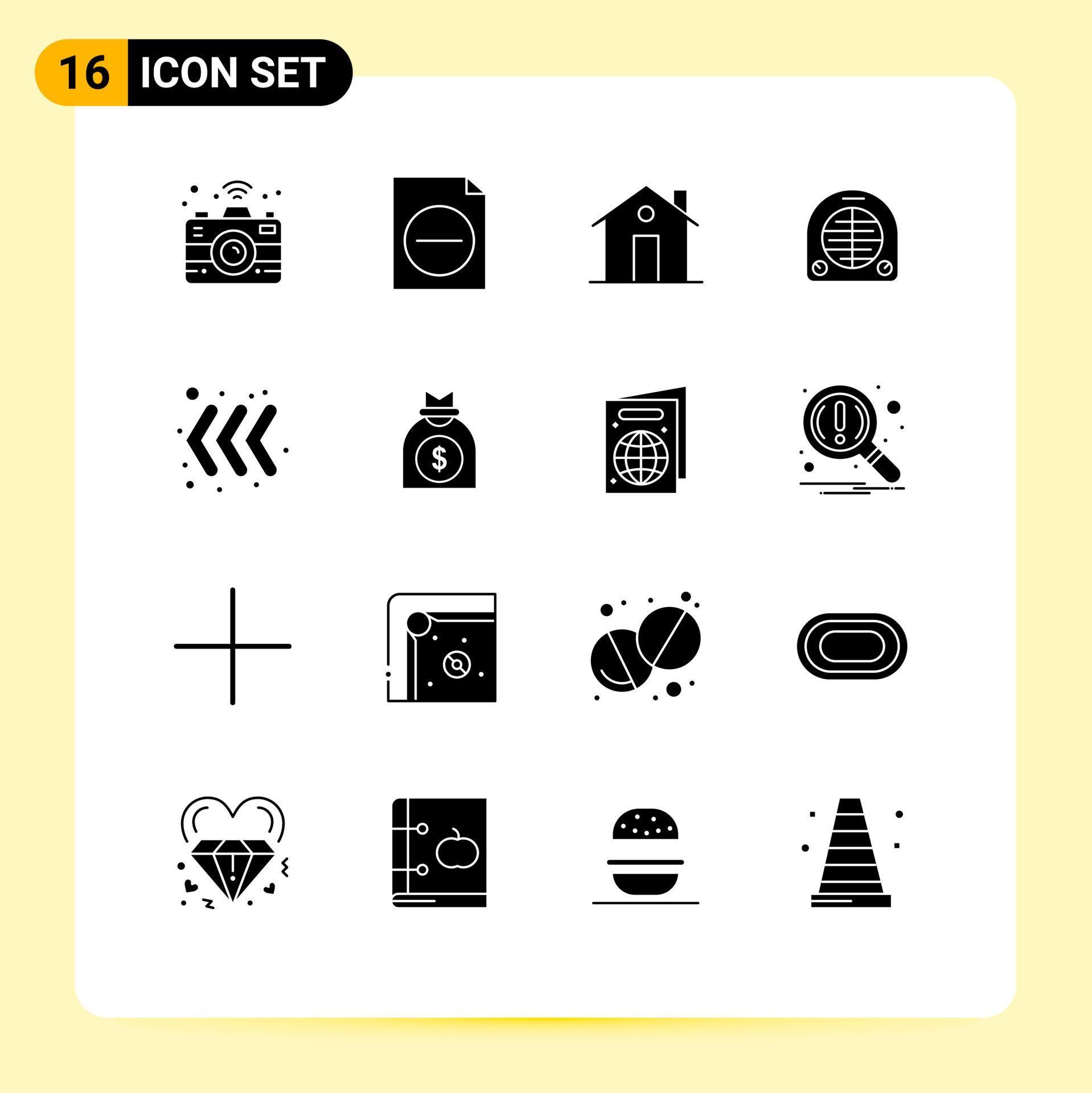 16 Universal Solid Glyph Signs Symbols of left arrow entrance home heater Editable Vector Design Elements Stock Free