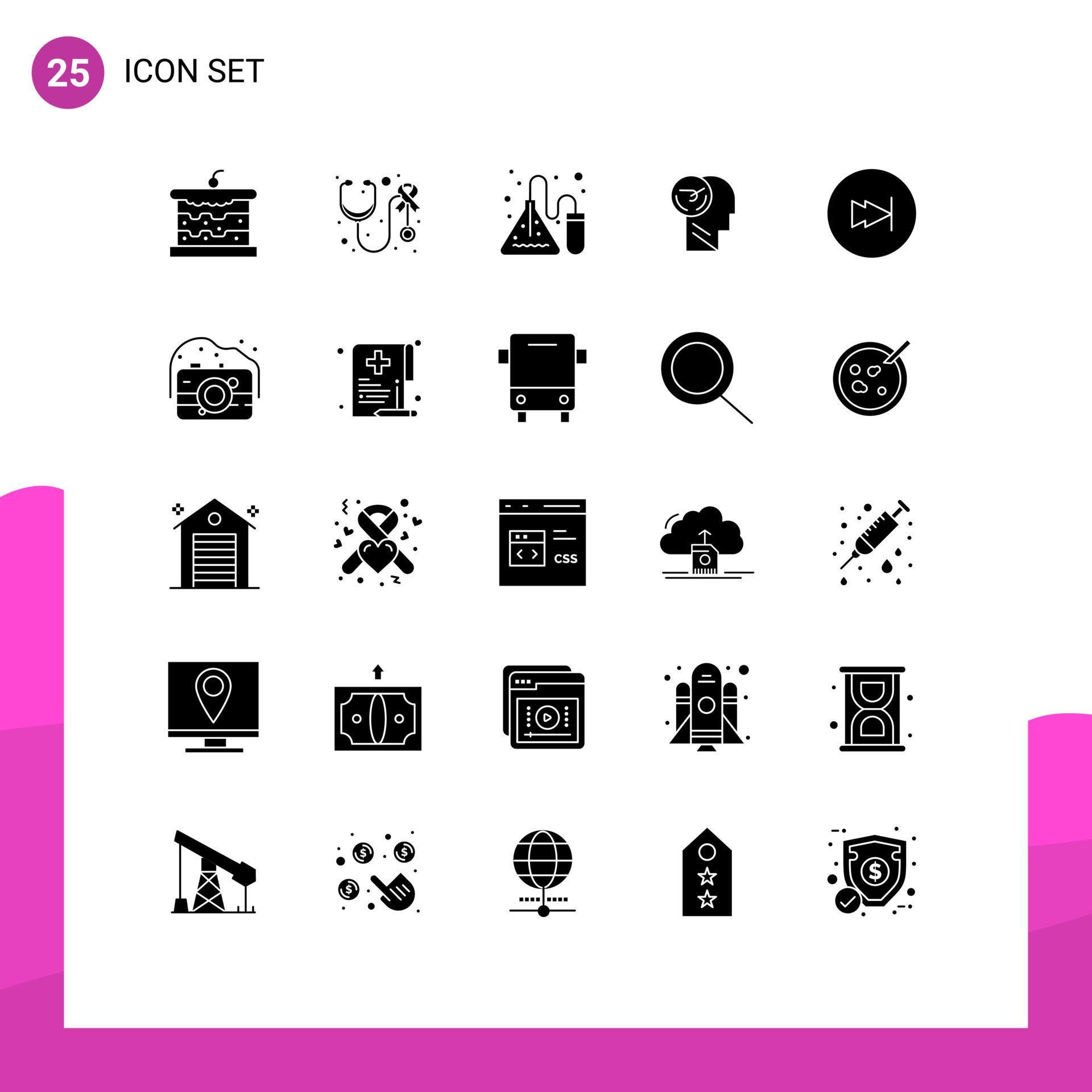 User Interface Pack of 25 Basic Solid Glyphs of arrow human experiment faster activity Editable Vector Design Elements Stock Free