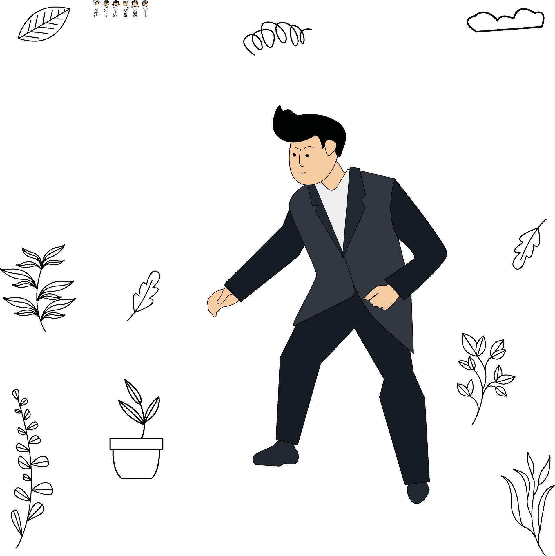 illustration of the gesture of a businessman wanting to pick up flowers Stock Free