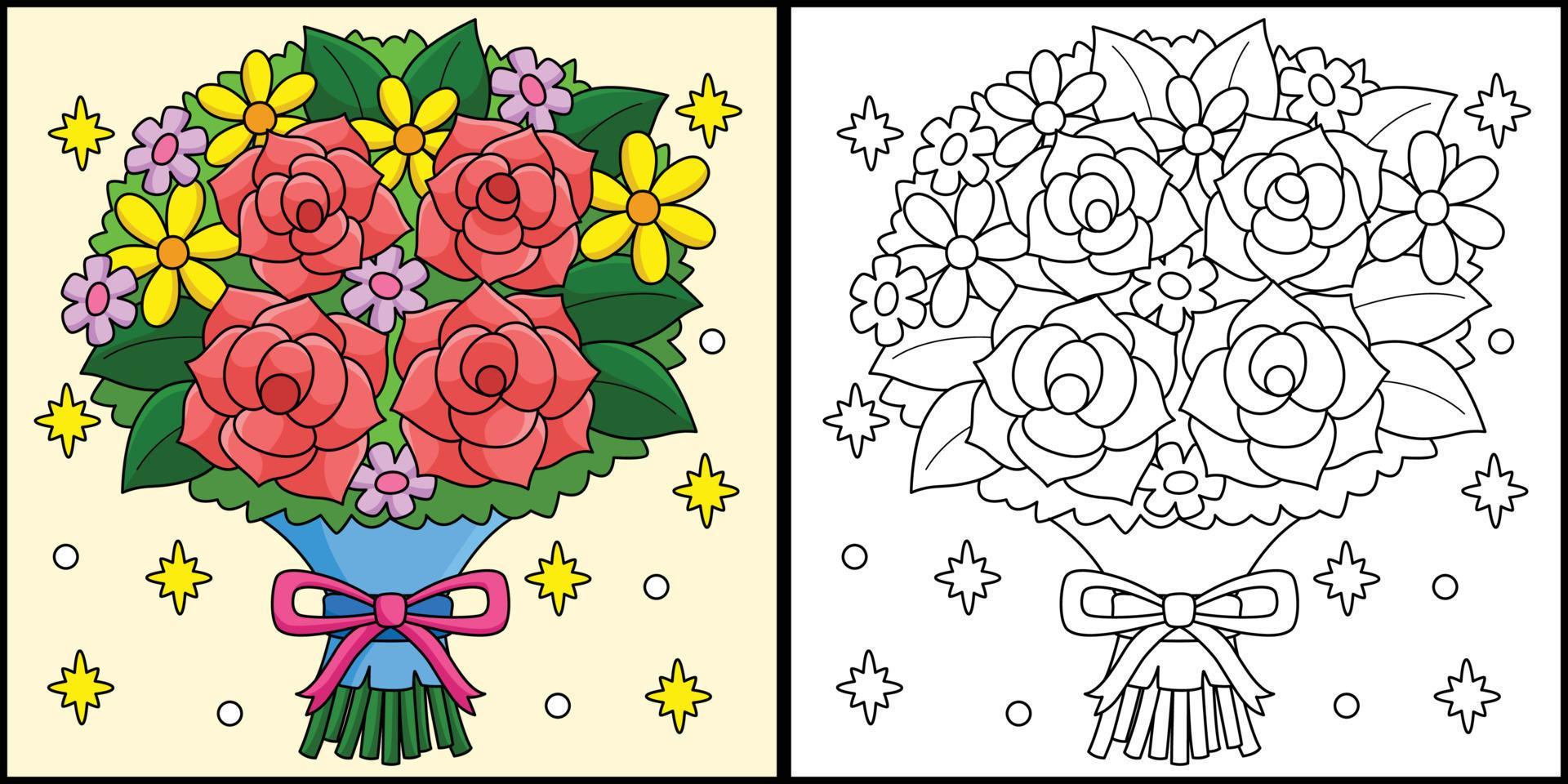 Wedding Flower Bouquet Coloring Page Illustration Stock Free