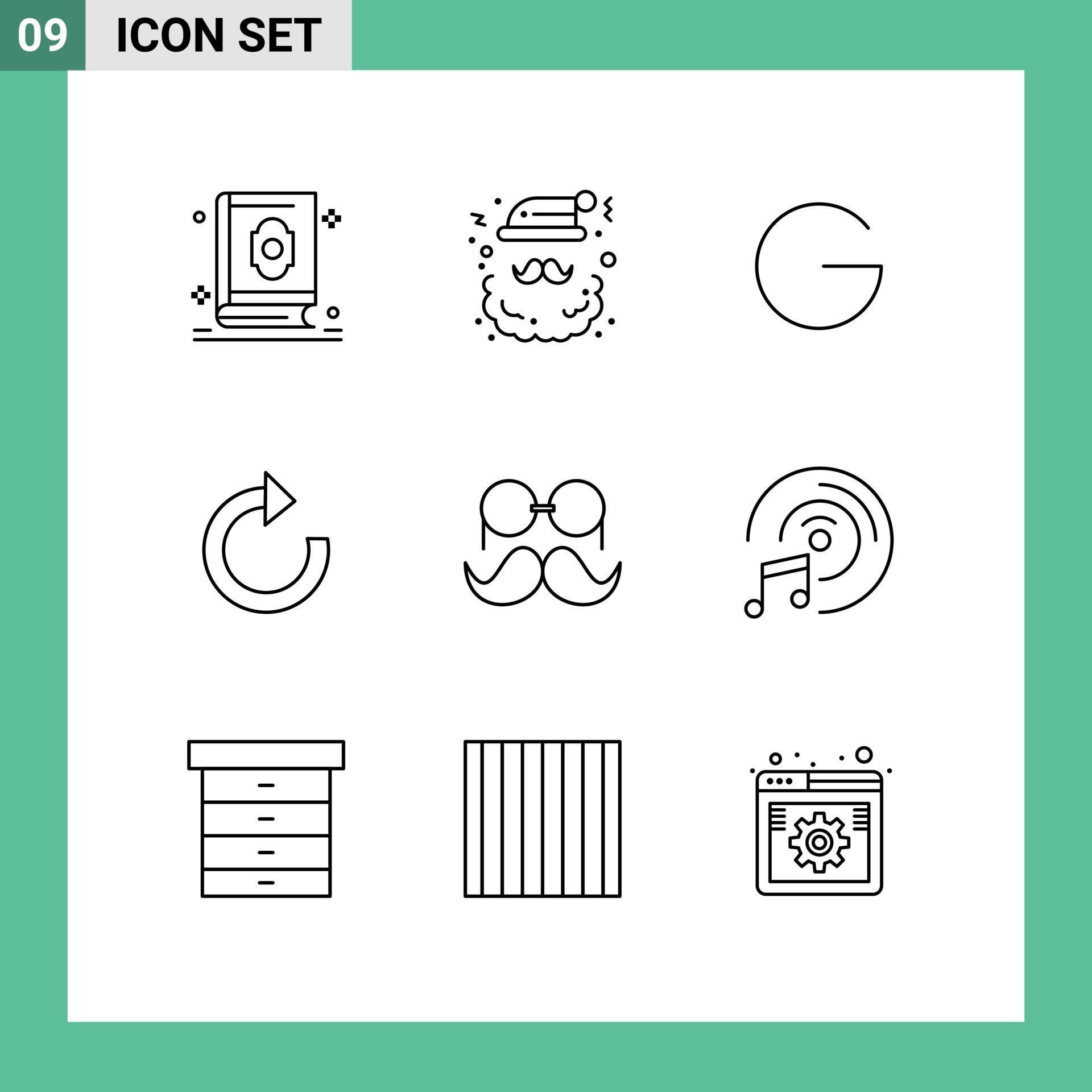 Mobile Interface Outline Set of 9 Pictograms of moustache restore santa arrow crypto Editable Vector Design Elements Stock Free