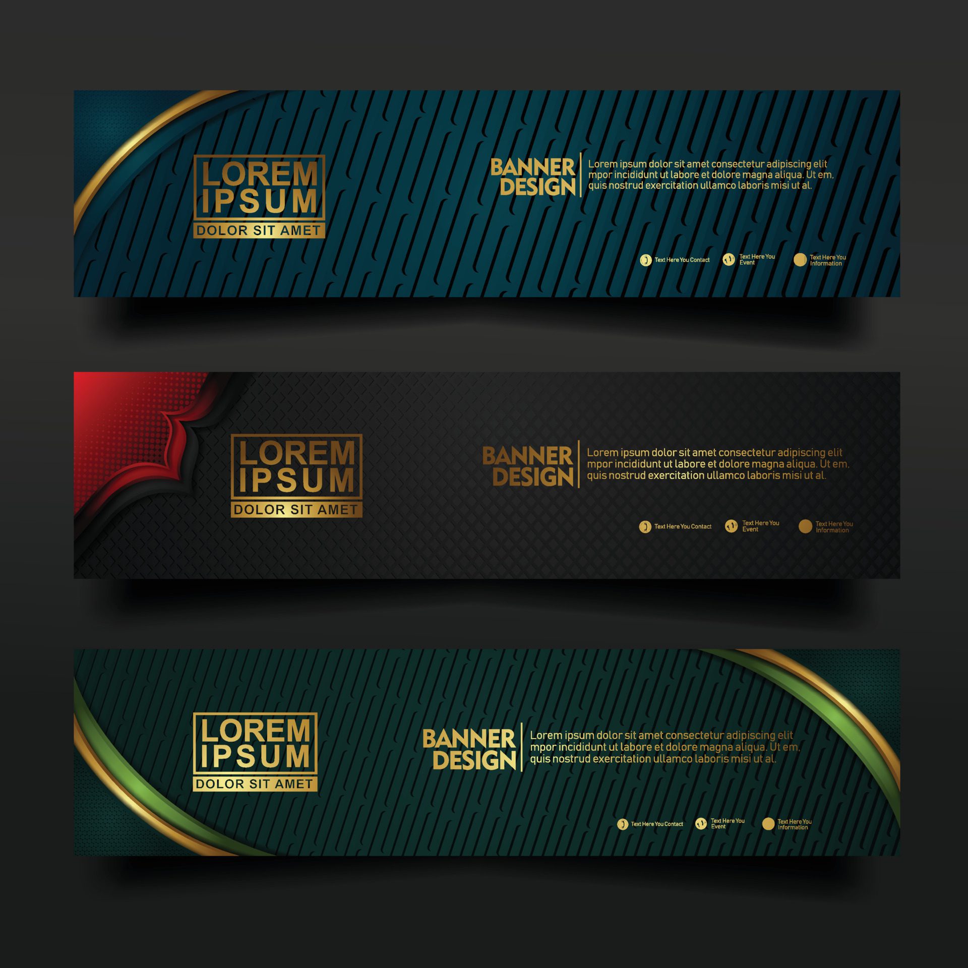 Set banner template design with luxury and elegant lines shape ornament effect on texture pattern background Free Vector