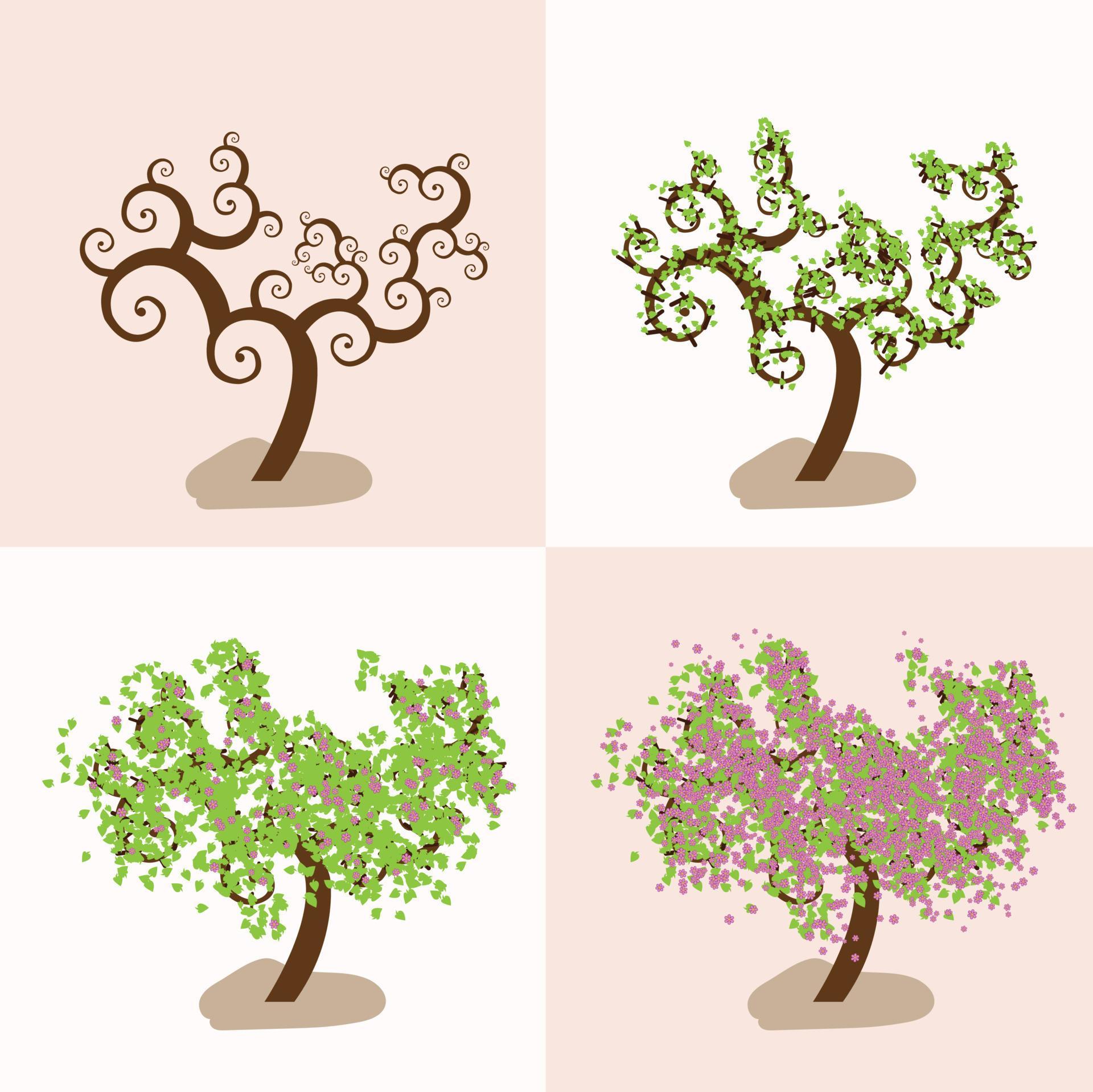 four seasons blossoms autumn spring tree flowers lifecycle vector illustration Stock Free