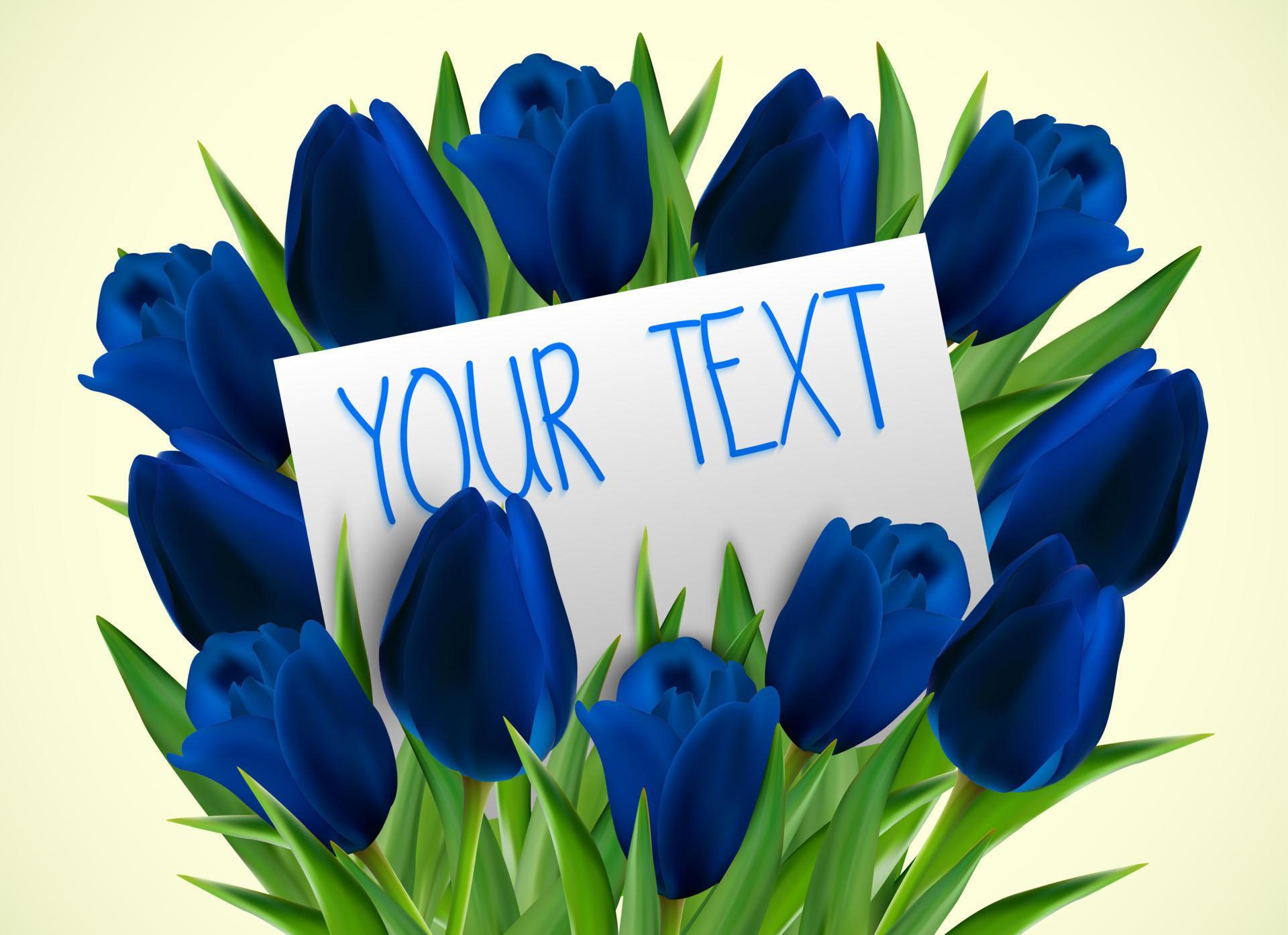 Vector illustration of Blue tulip flowers with paper card Stock Free