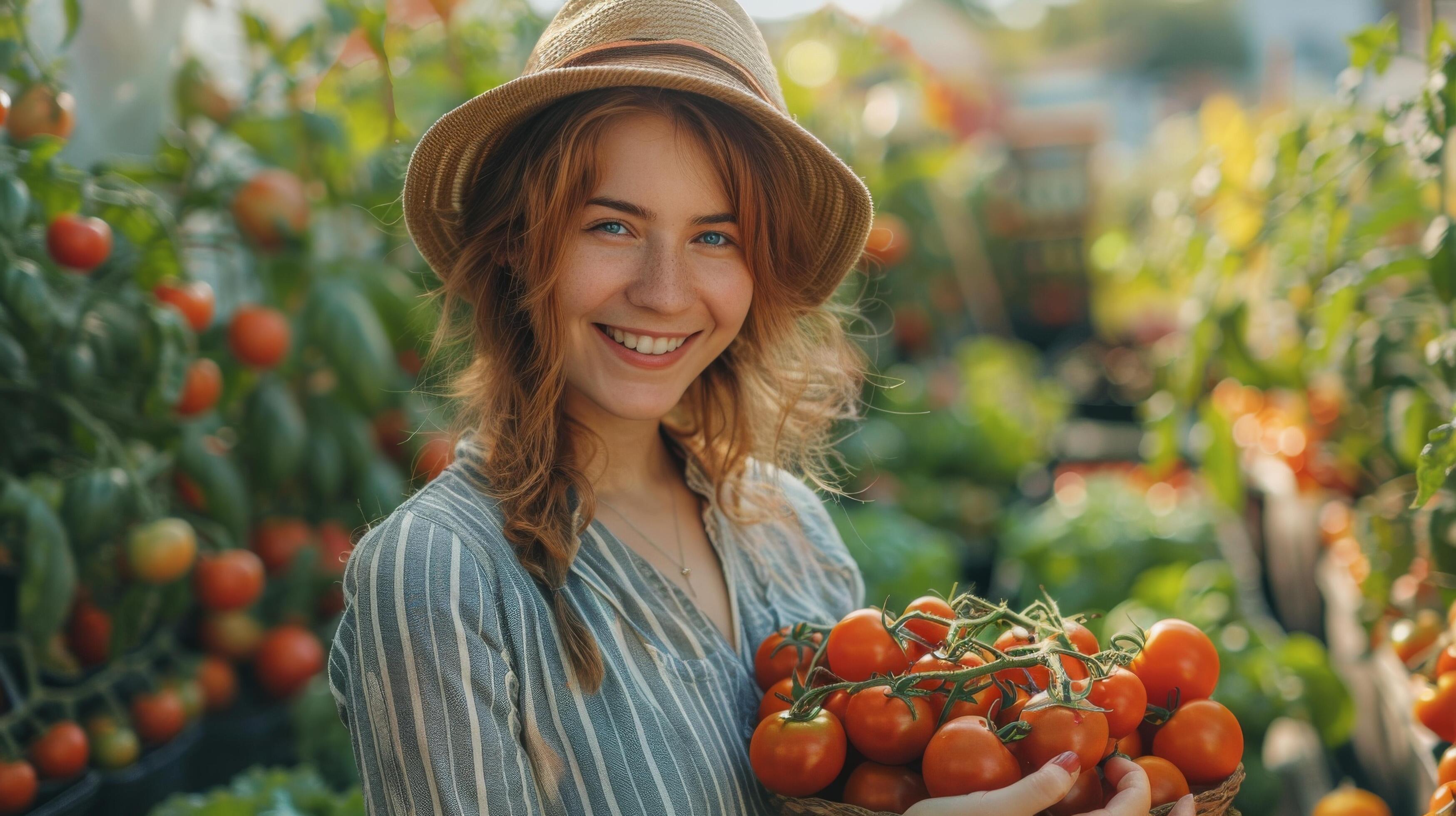 Woman Standing in Tomato Field Stock Free