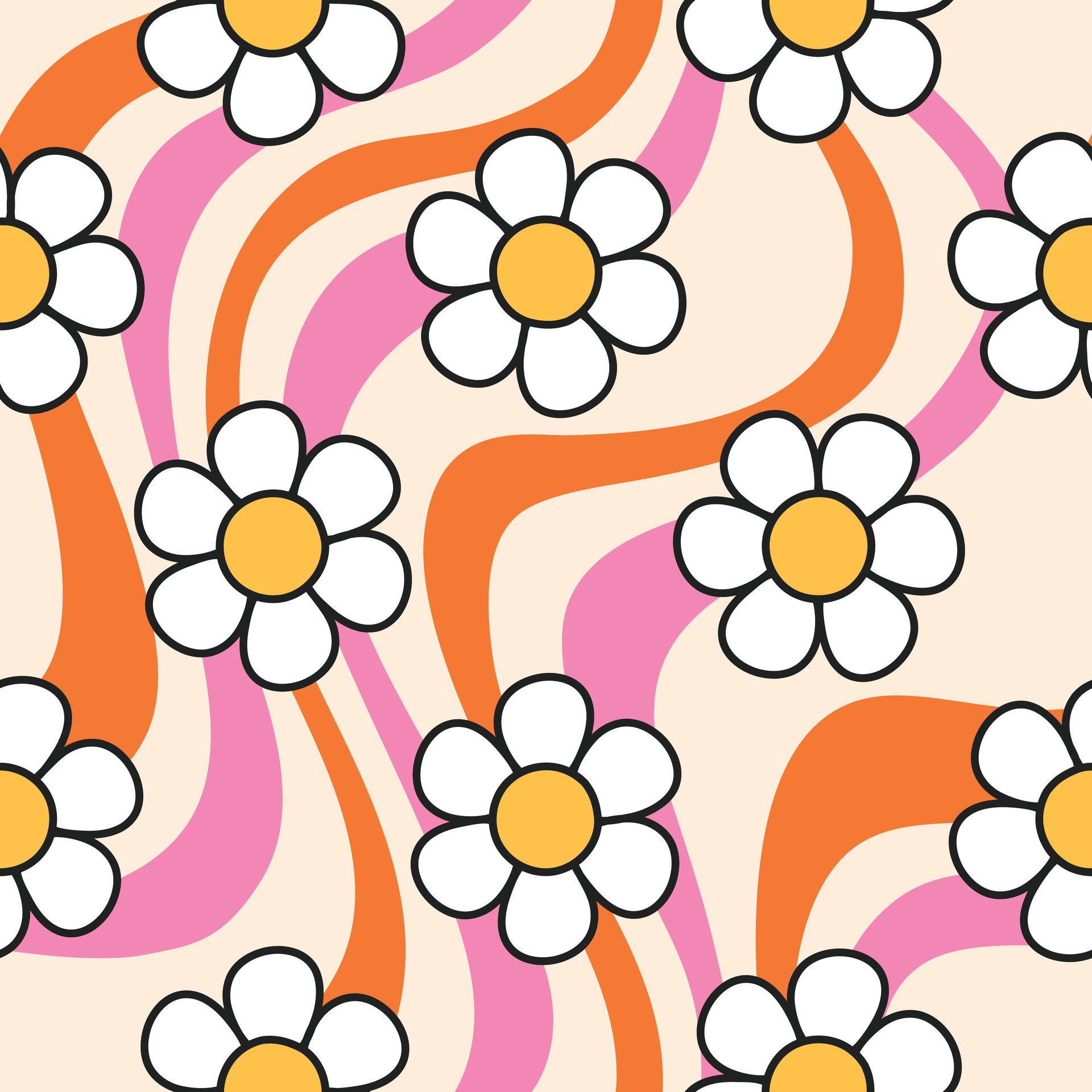 Retro Floral Pattern Retro Daisy Background Groovy Floral Seamless Pattern Free Vector