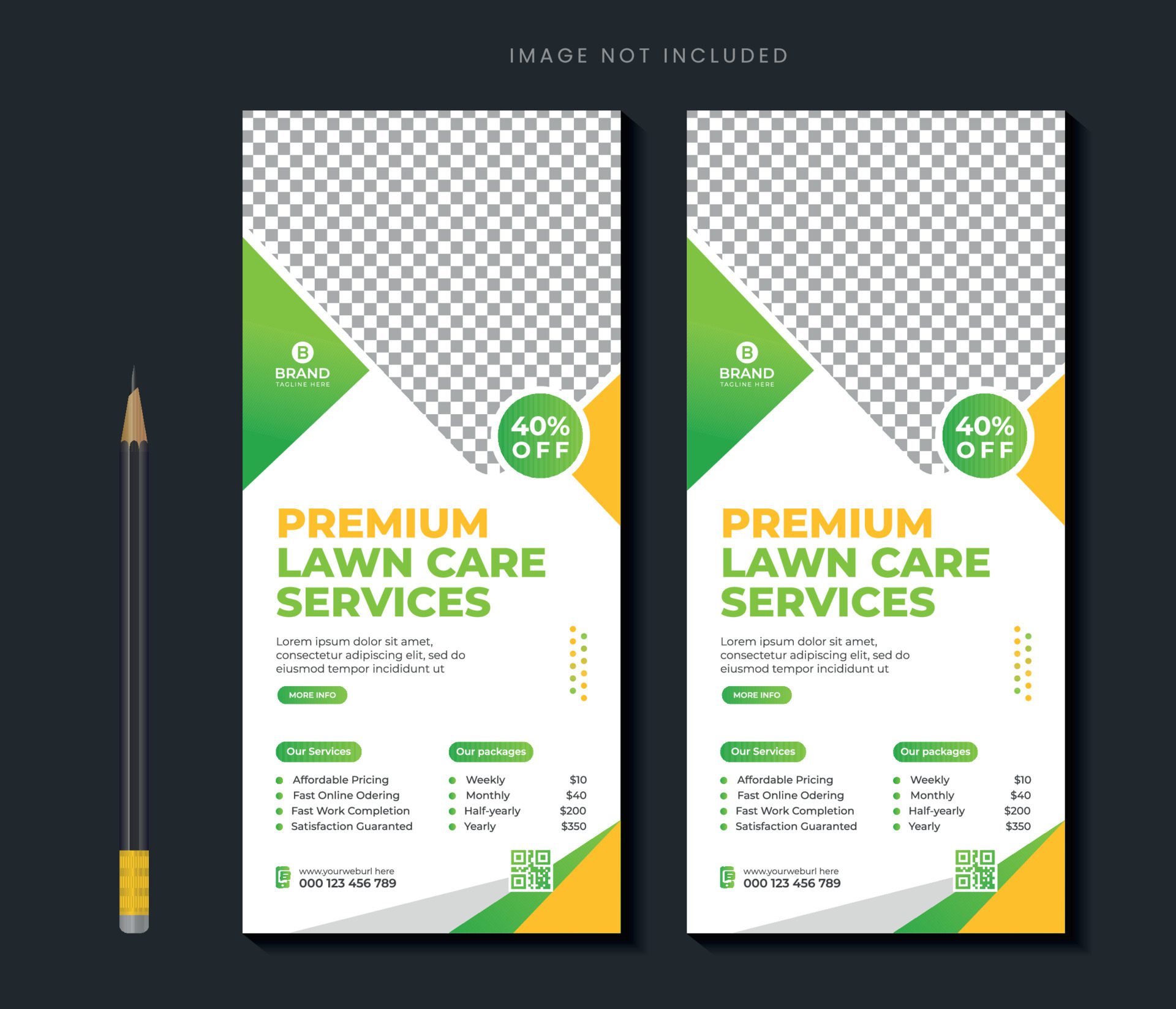 Lawn care rack card or dl flyer design template lawn mower roll up banner template Free Vector