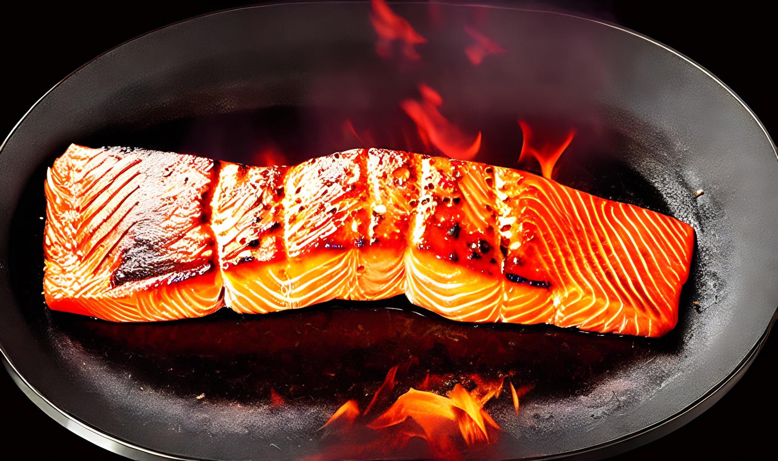 Grilled salmon. Healthy food baked salmon. Hot fish dish. Stock Free