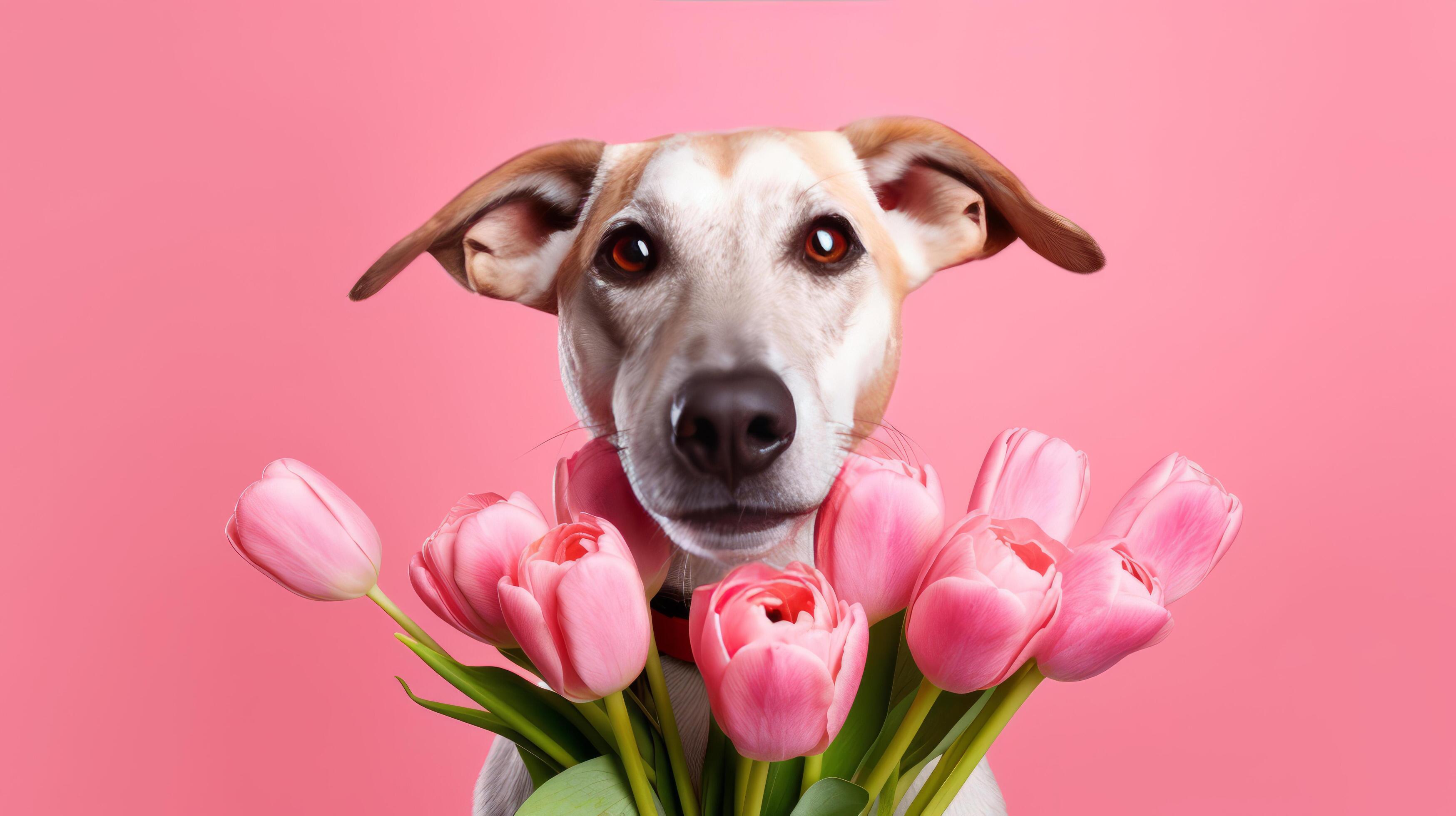 Cute funny dog with flowers. Illustration Stock Free