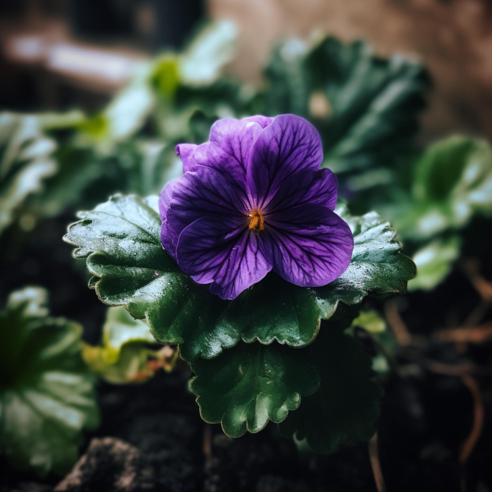 A purple flower with a green leaf on it Stock Free