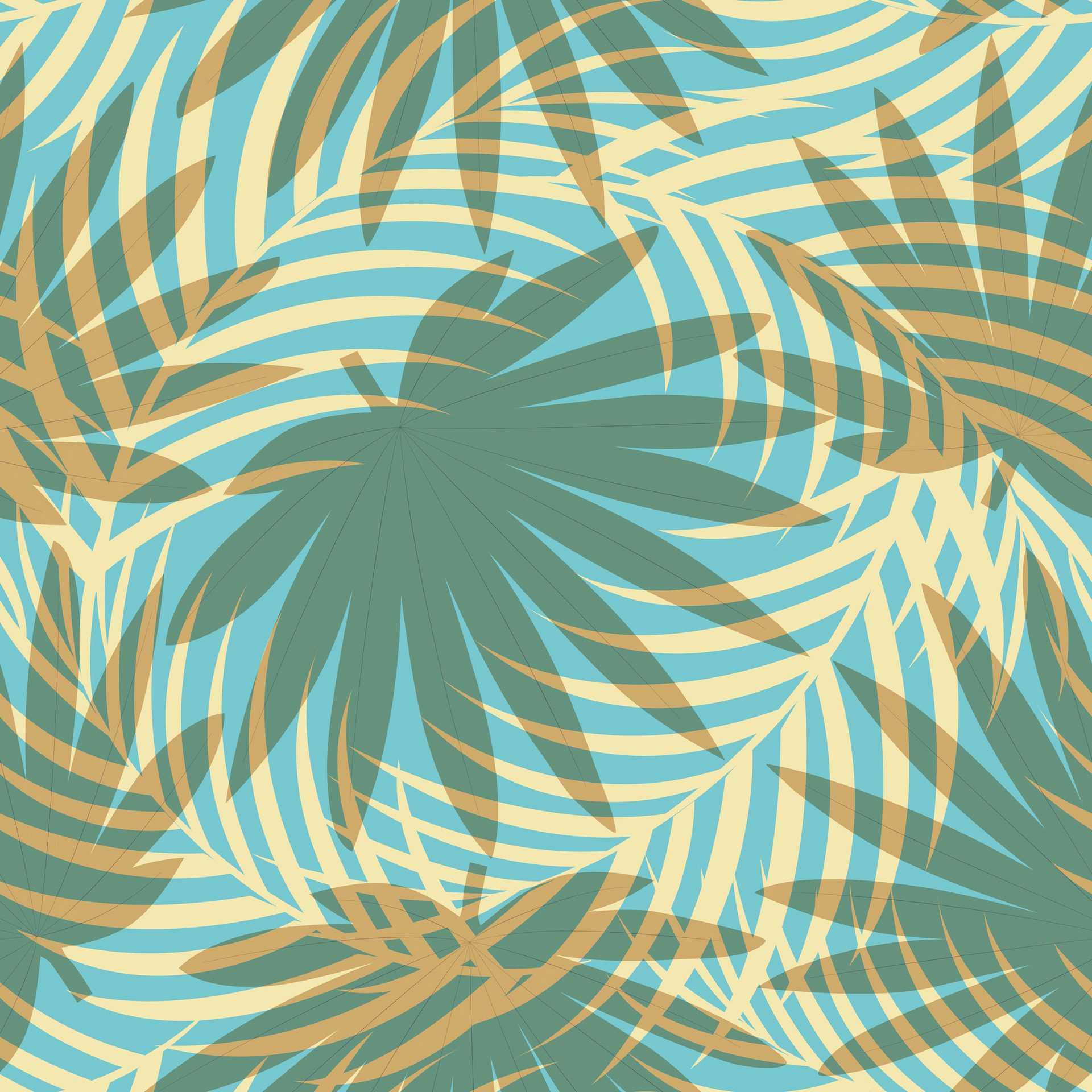 Seamless pattern with hand drawn tropical palm leaves on blue background. Free Vector