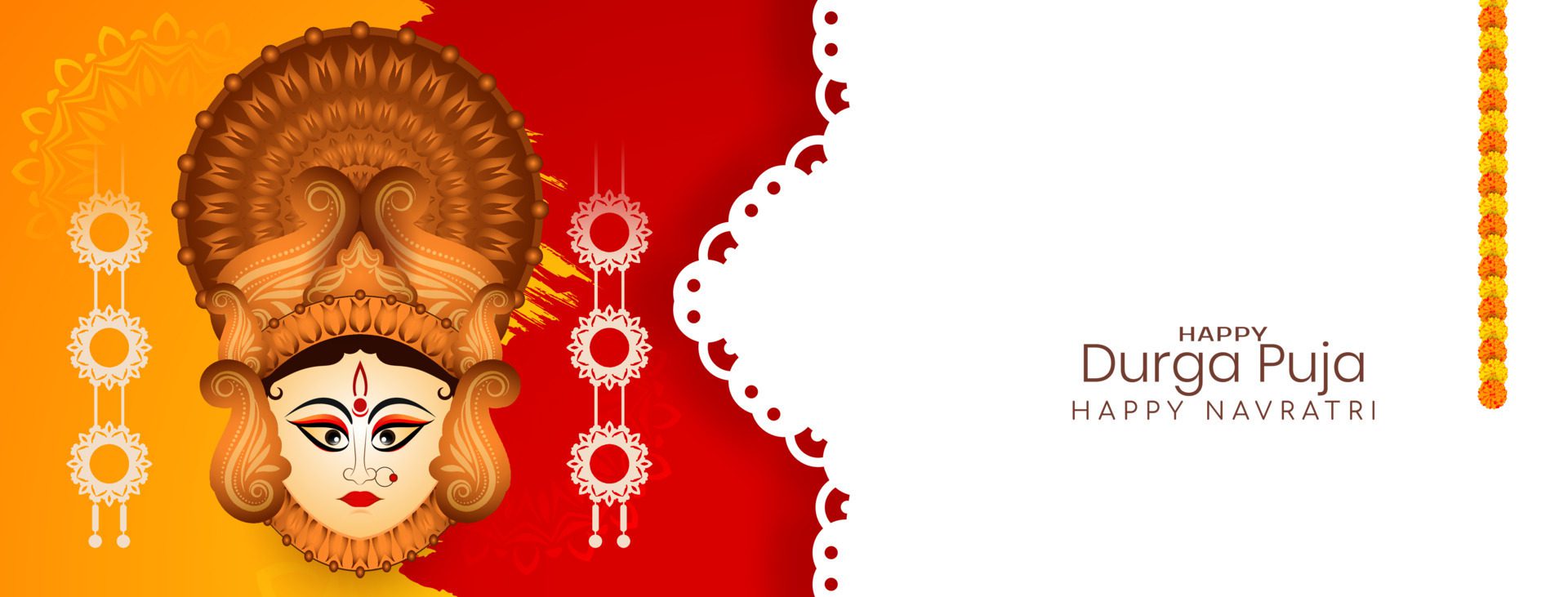 Beautiful Durga Puja and Happy navratri festival greeting banner design Free Vector