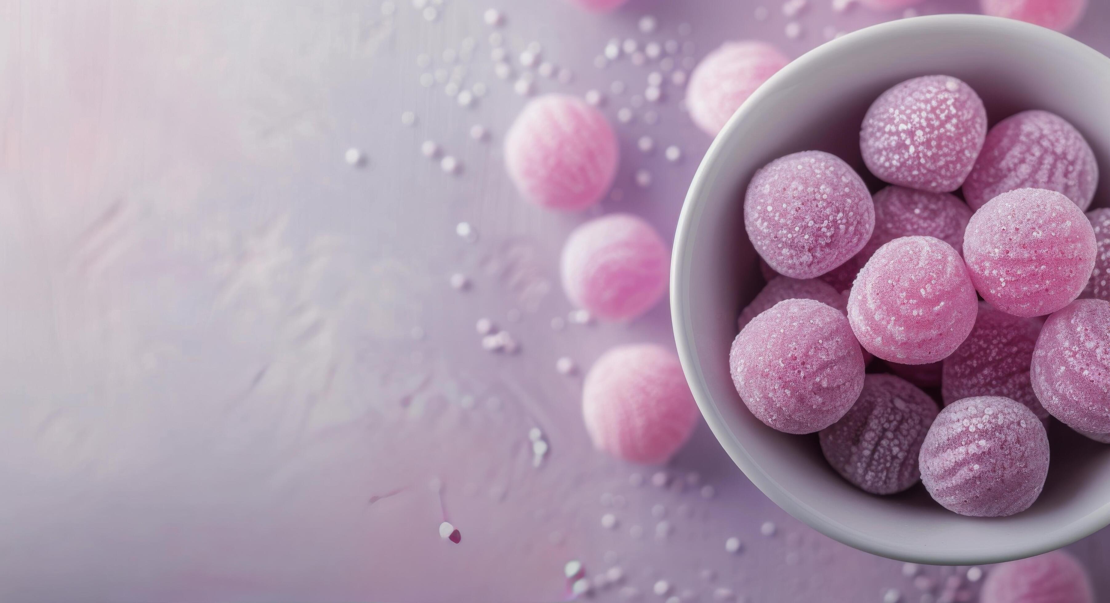 Colorful Candy Bowl With Purple and Pink Confections on a Soft Background Stock Free