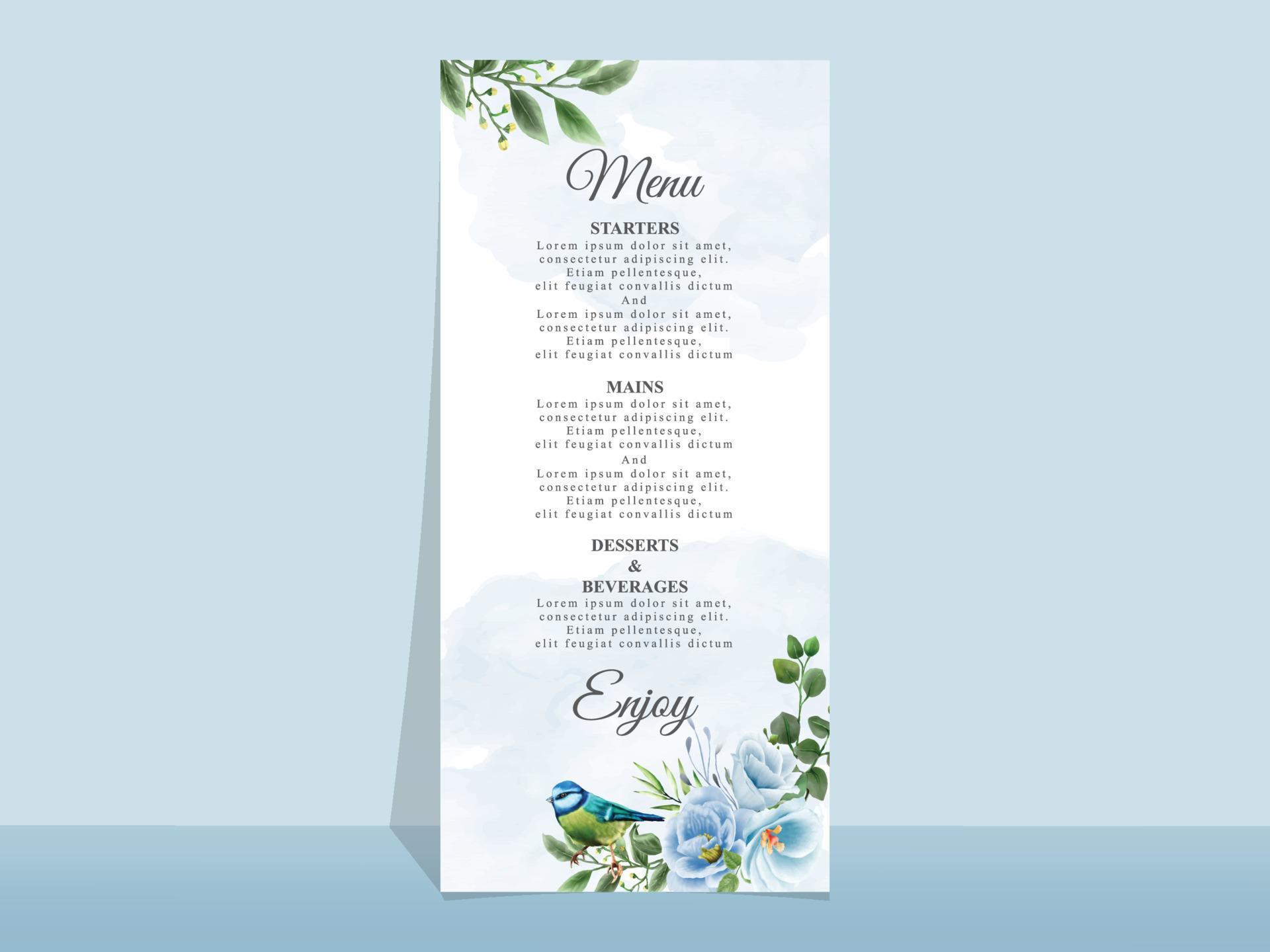 Wedding invitation card template blue flowers theme Stock Free