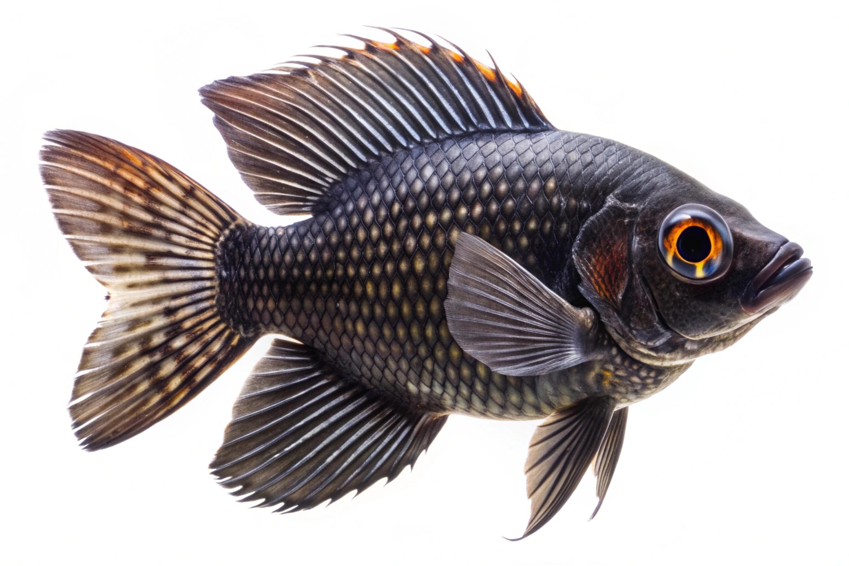 Black ornamental fish isolated on white background Stock Free