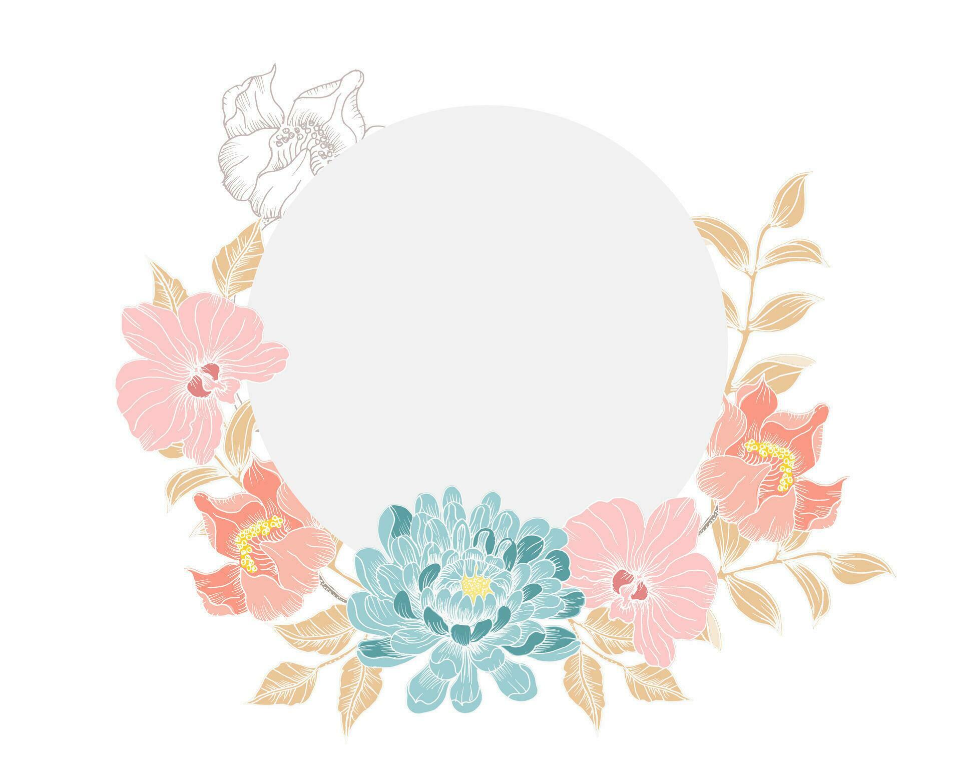 Hand Drawn Dahlia and Orchid Flower Wreath Stock Free and Free SVG