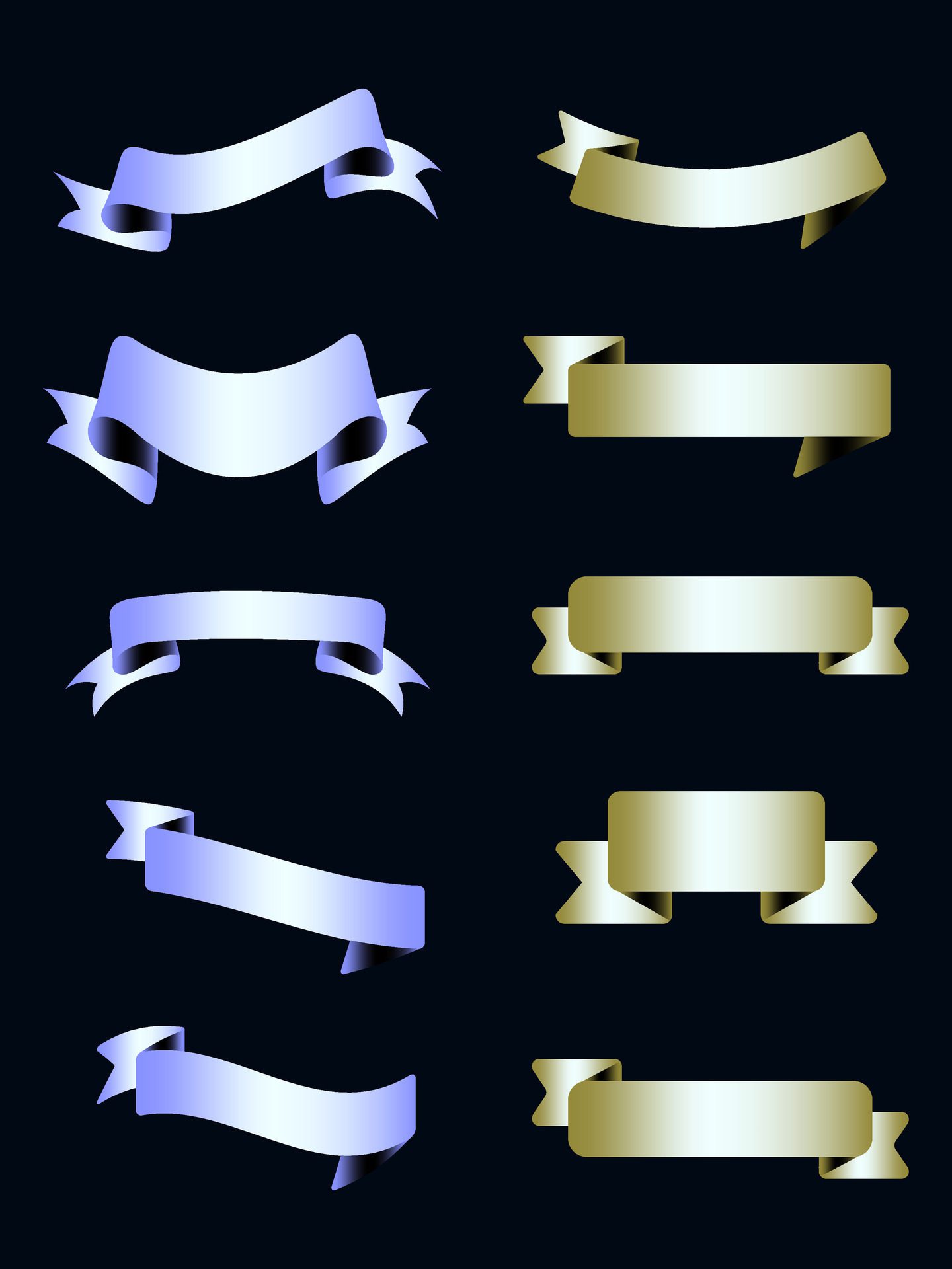 Ribbon elements. Modern simple ribbons collection. Flat banner ribbon for decorative design. Ribbons, Banners, badges, Labels Design Elements. Free Vector