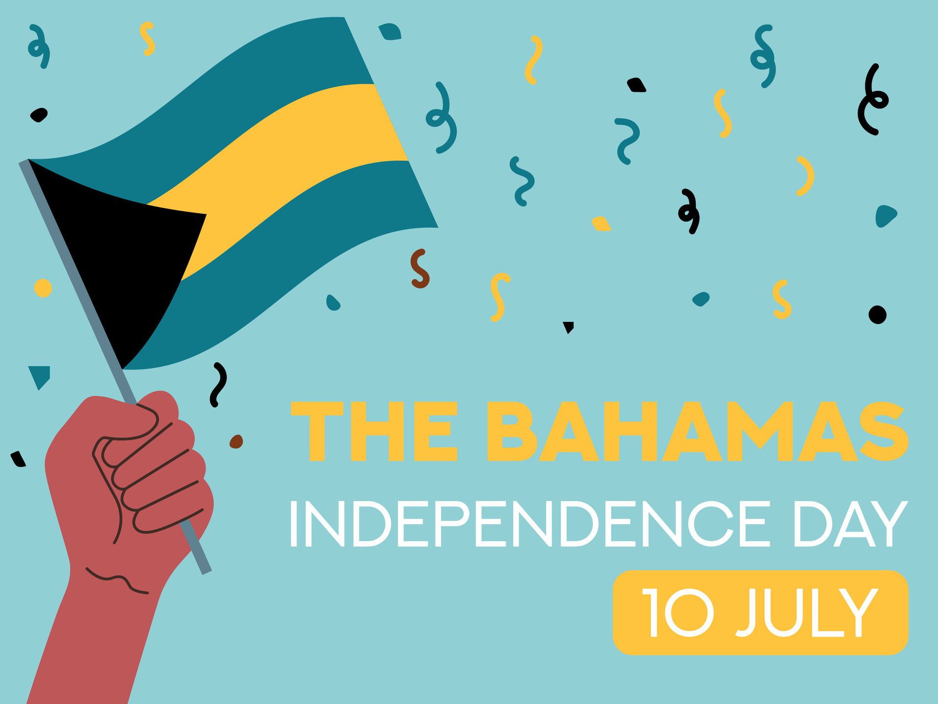 the bahamas independence day 10 July. the bahamas flag in hand. Greeting card, poster, banner template Free Vector