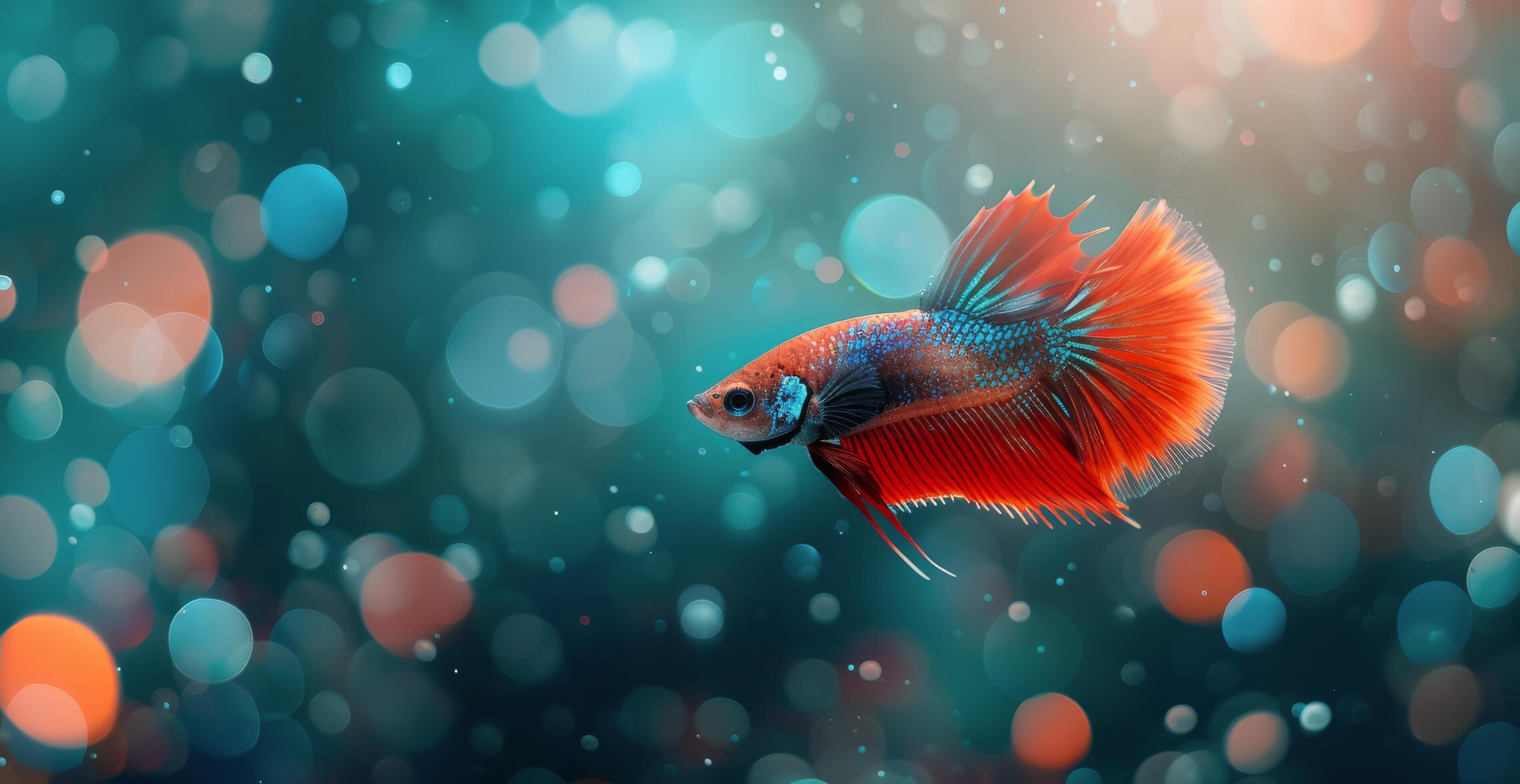 Red Betta Fish Swimming in Bokeh Background Stock Free