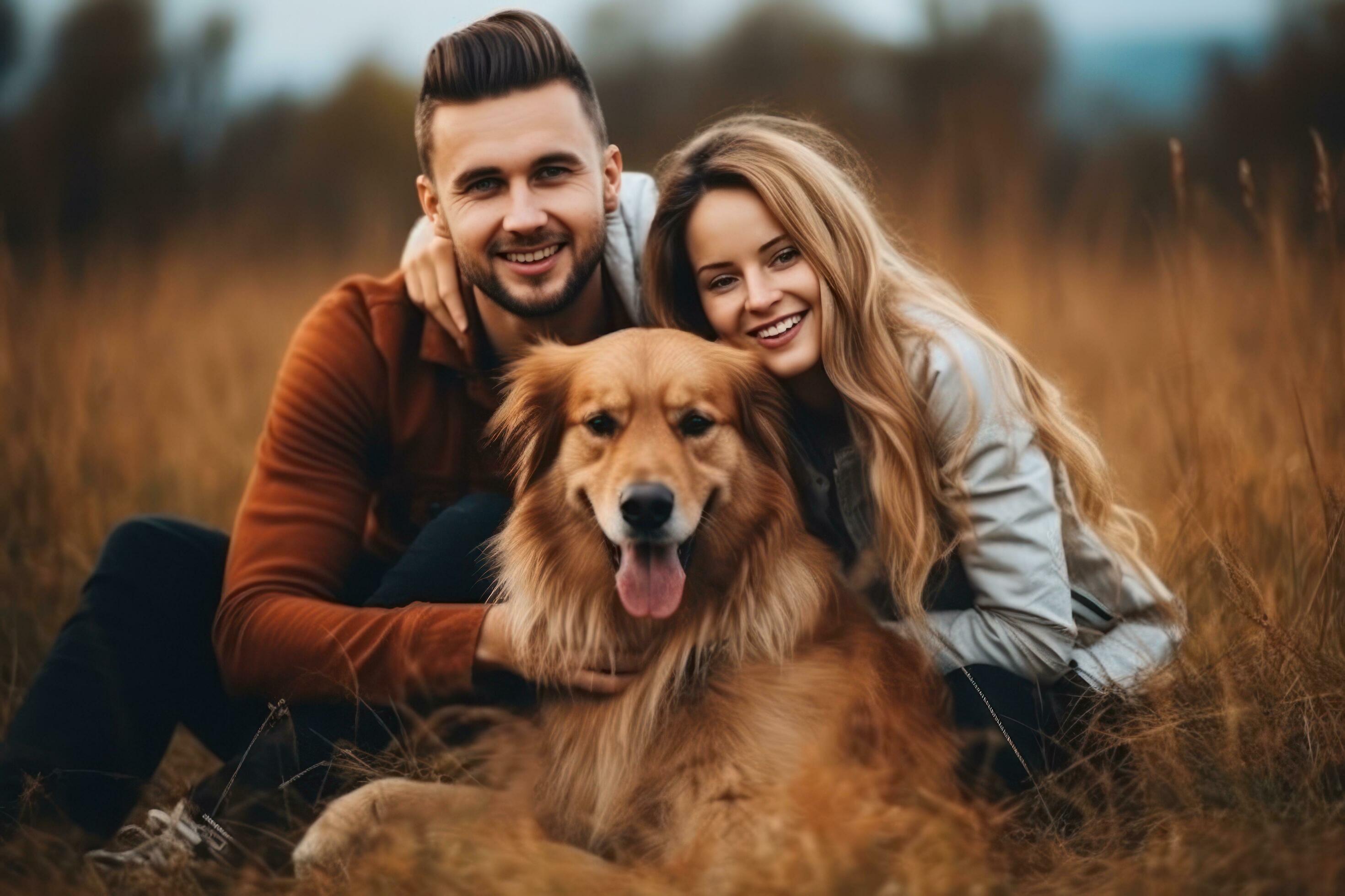 Happy family with dog Stock Free