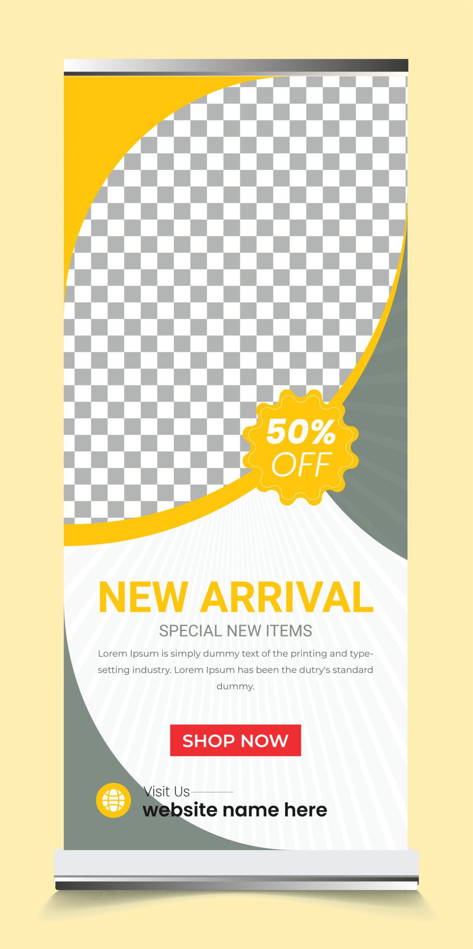 New Arrival Fashion Sale offers a Roll-up Banner Design Template in fully editable print-ready file format. Free Vector and Free SVG