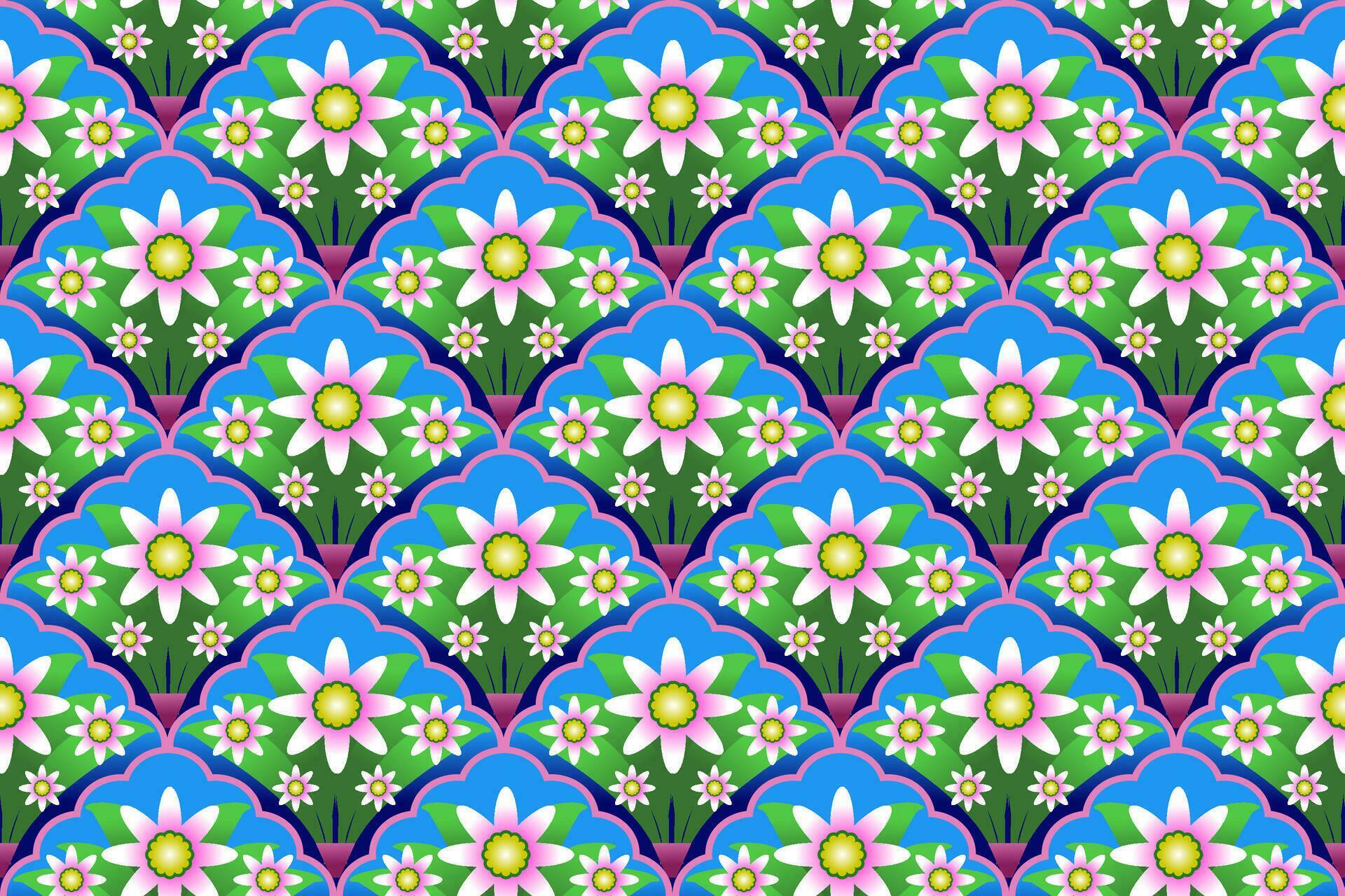 Pink Flower Seamless Pattern. Ethnic pattern vector design for fabric, tile, carpet, embroidery, wallpaper and background Stock Free