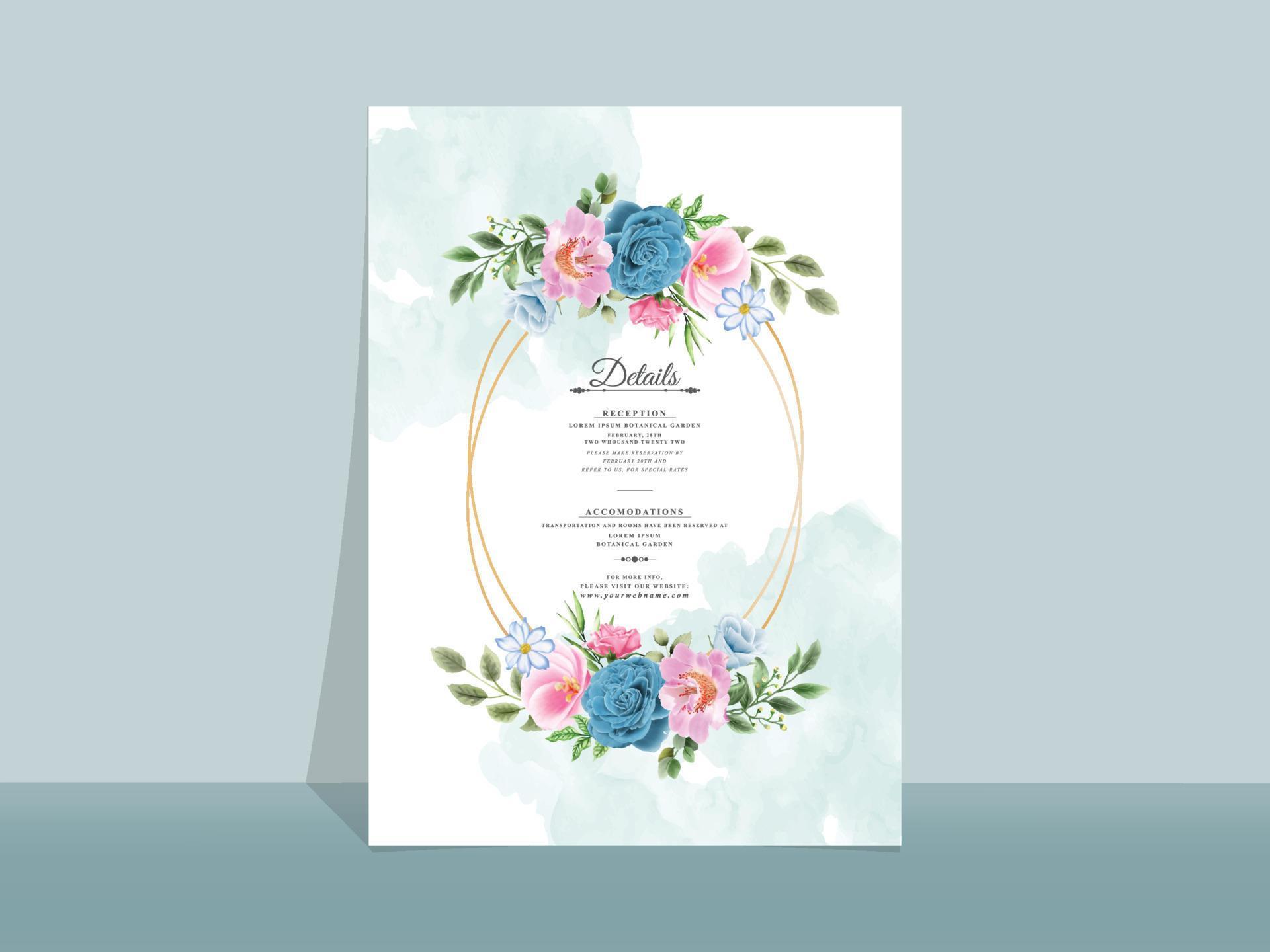 Beautiful blue and pink flowers wedding invitation card Stock Free