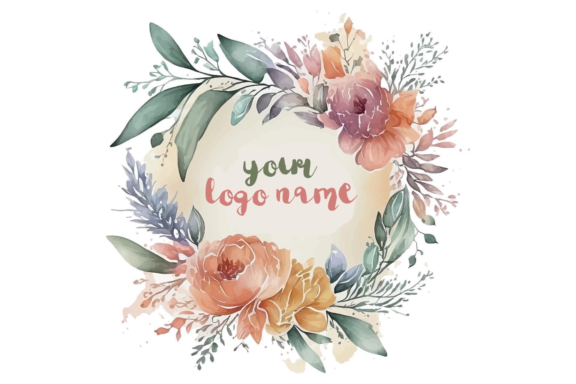 Watercolor Floral Logo, Round Floral Logo, modern Watercolor Logo, Logo Design, Calligraphy Logo, Floral Logo, Flower Logo Stock Free