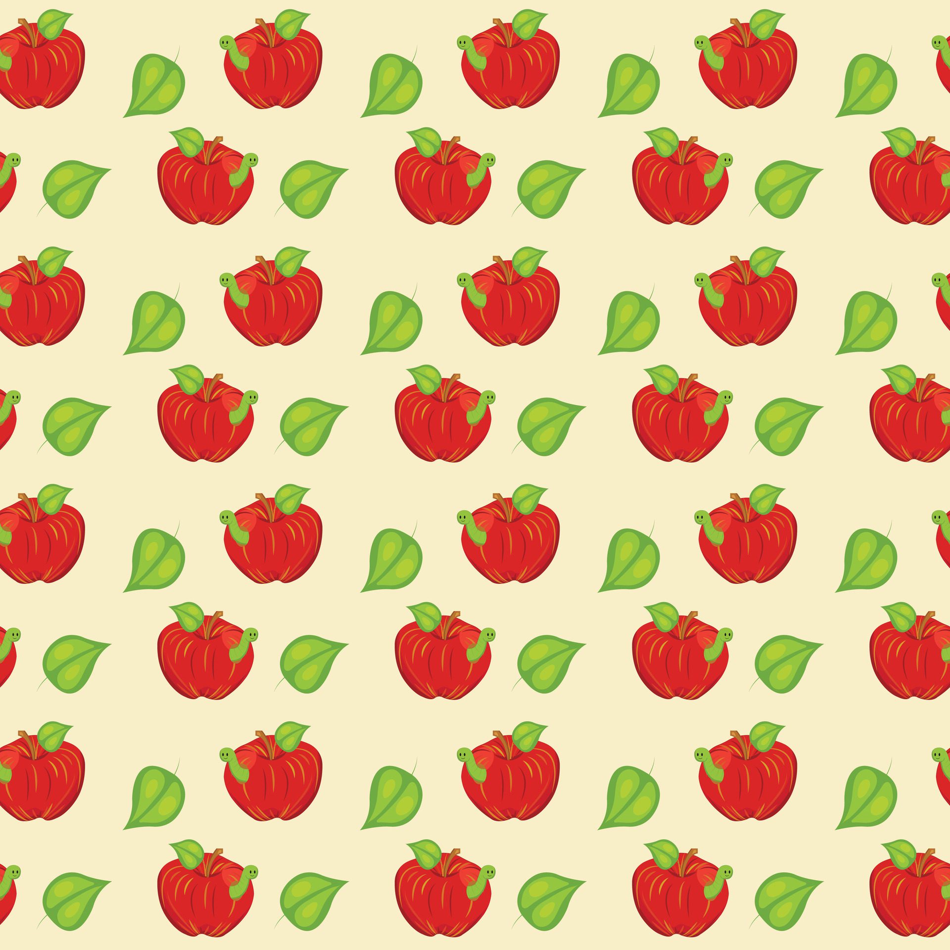 Red apple with a smiling worm. Seamless pattern. Vector illustration. Free Vector