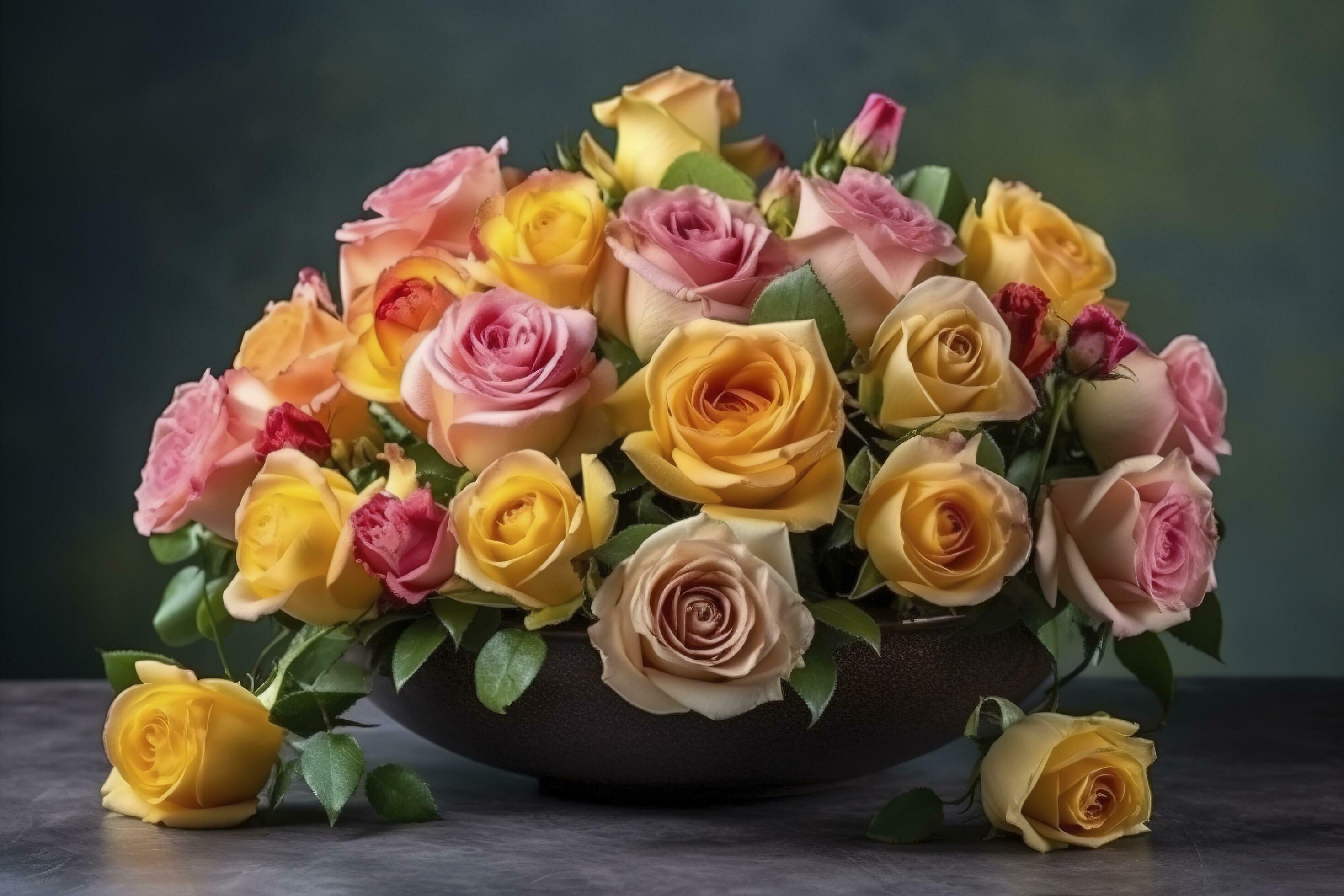 Colorful Spring Flower Arrangement With Roses, French Text Merci Means Thank You , generate ai Stock Free