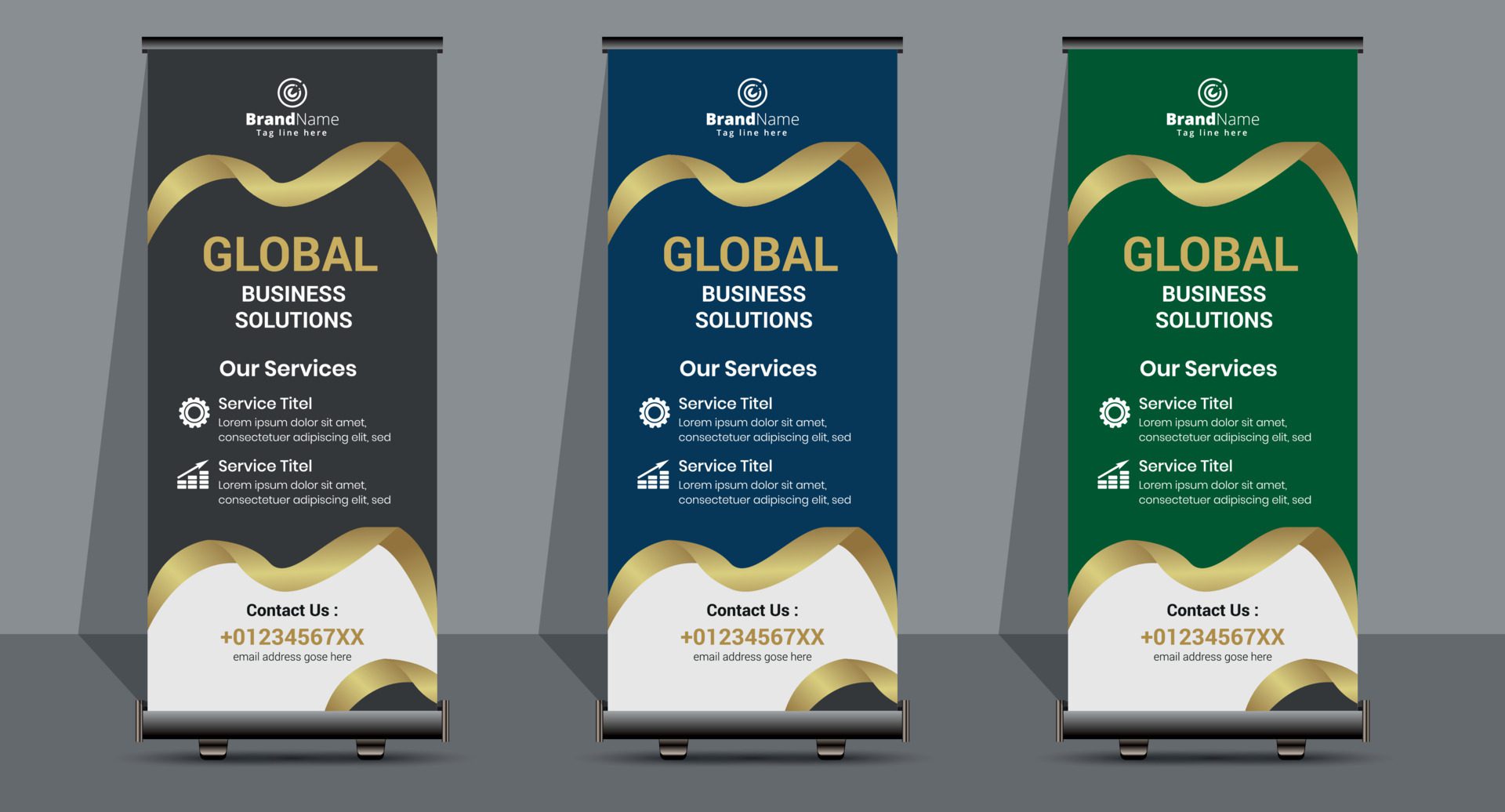 Creative Business Roll Up Signage Banner Template Design. Free Vector