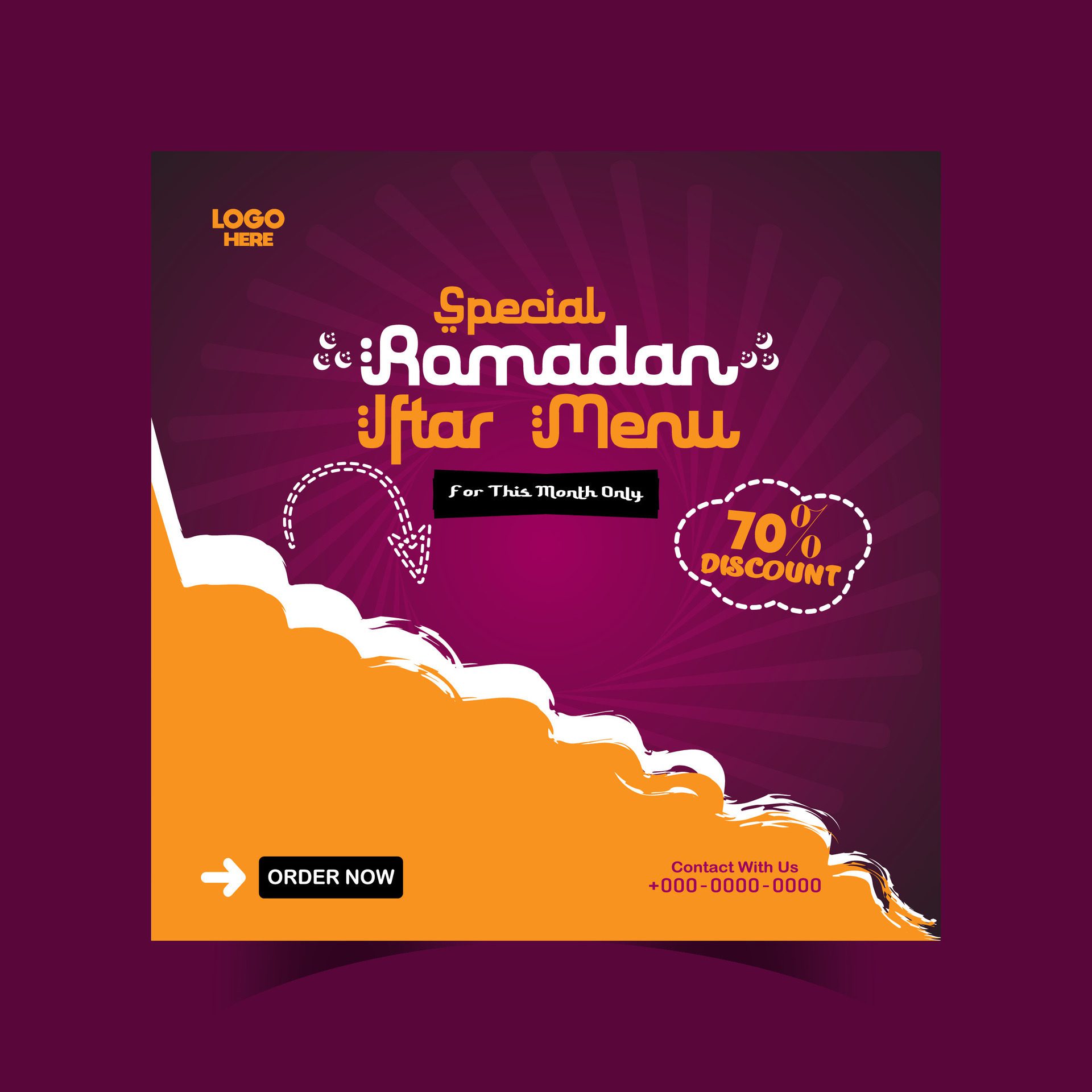 Ramadan iftar menu food post design and social media banner template Free Vector