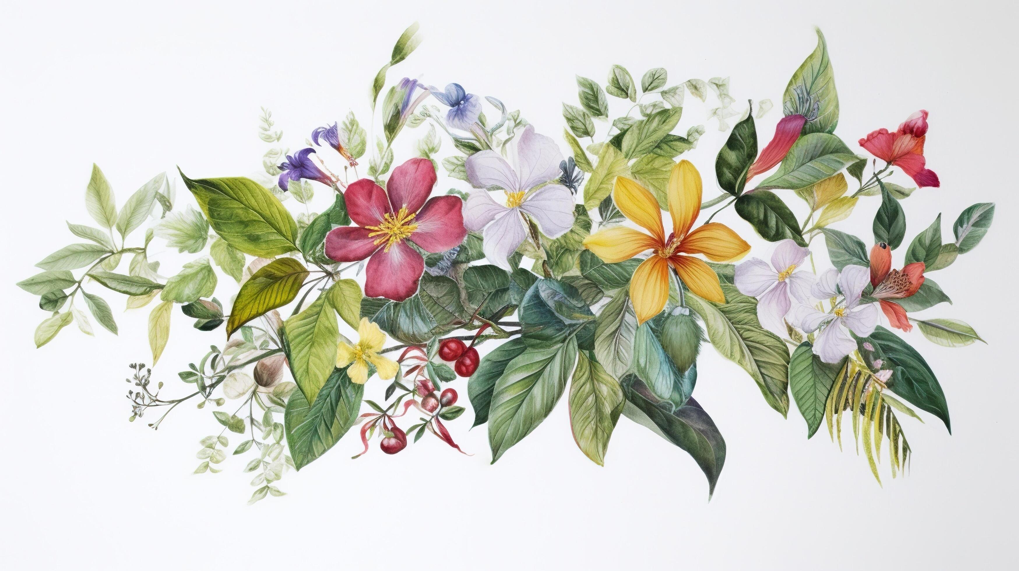 painting of flowers and leaves Stock Free