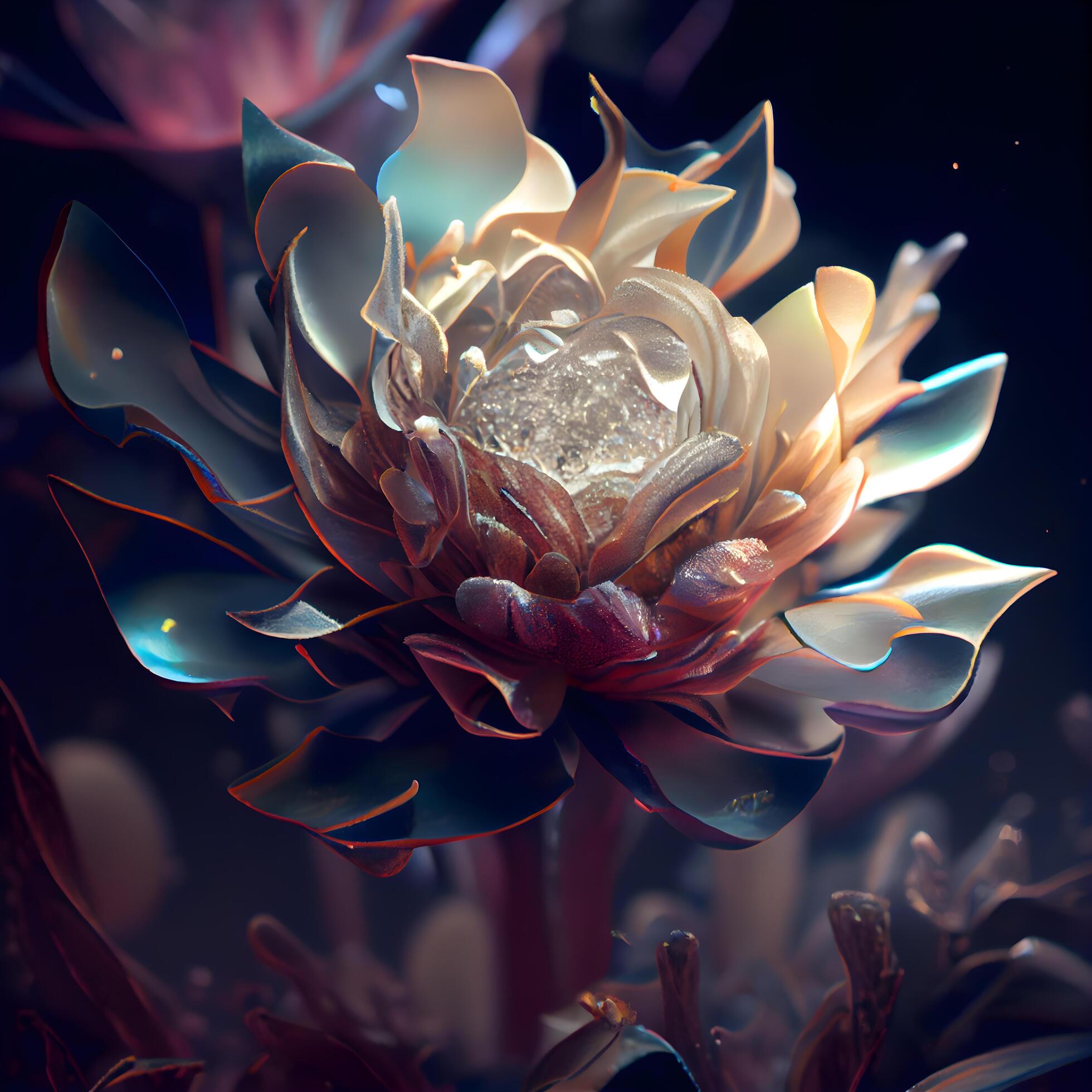 3D render of a fractal flower in a surrealistic style, Image Stock Free