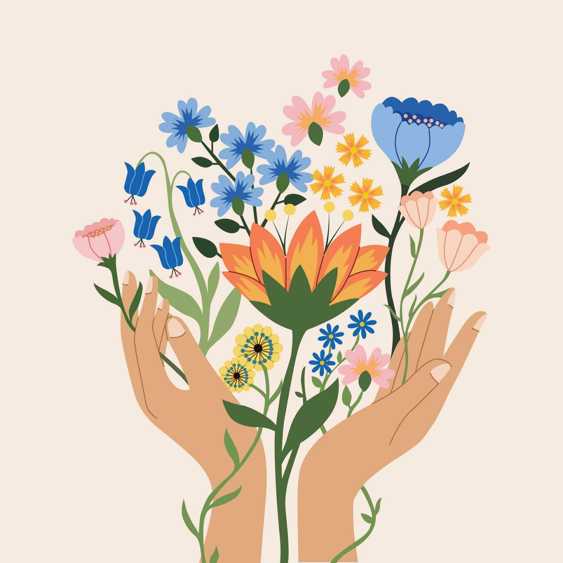 Vector Illustration of hand keeping flower Stock Free