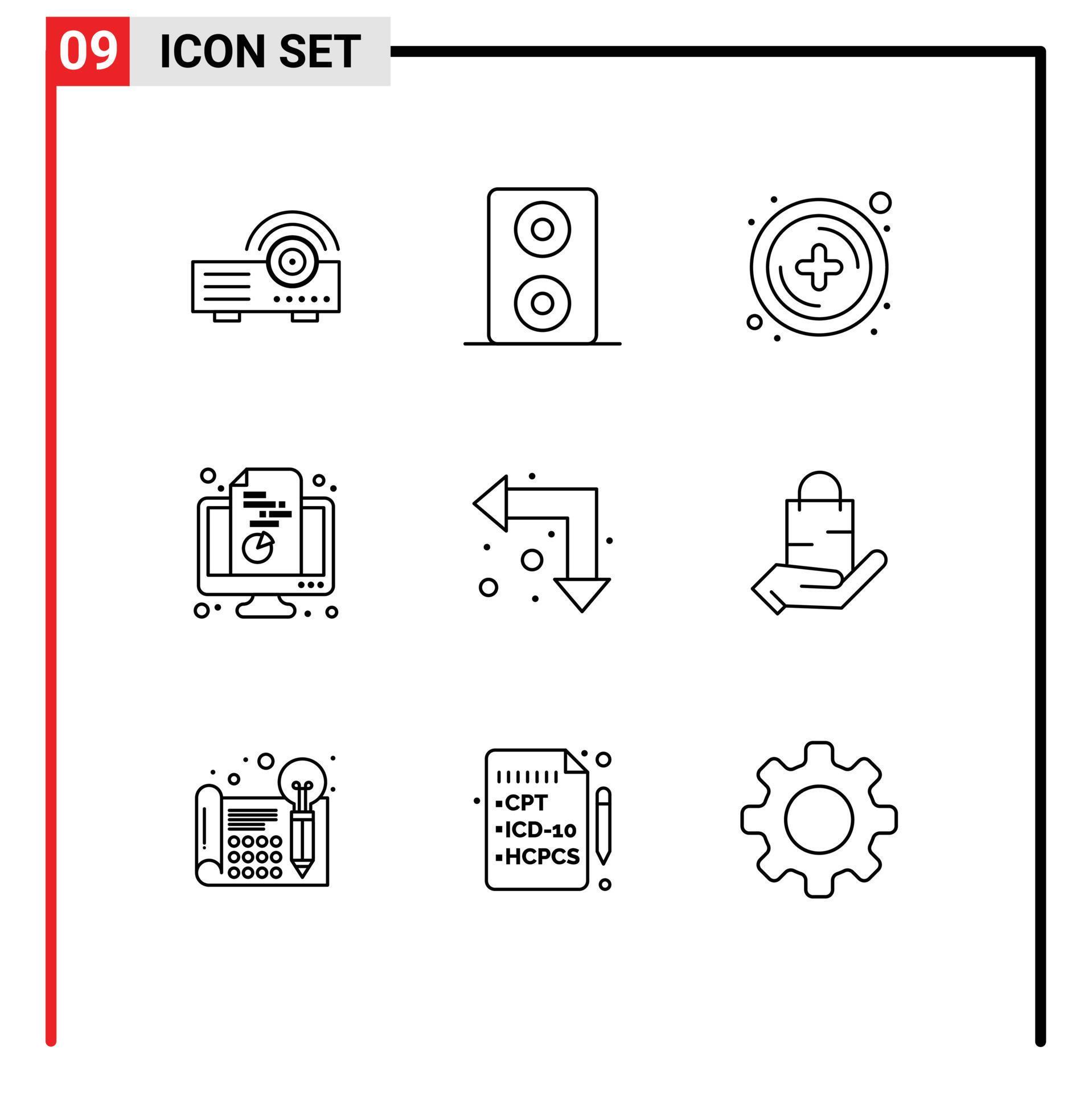 Group of 9 Outlines Signs and Symbols for bag up left chart arrows document Editable Vector Design Elements Stock Free