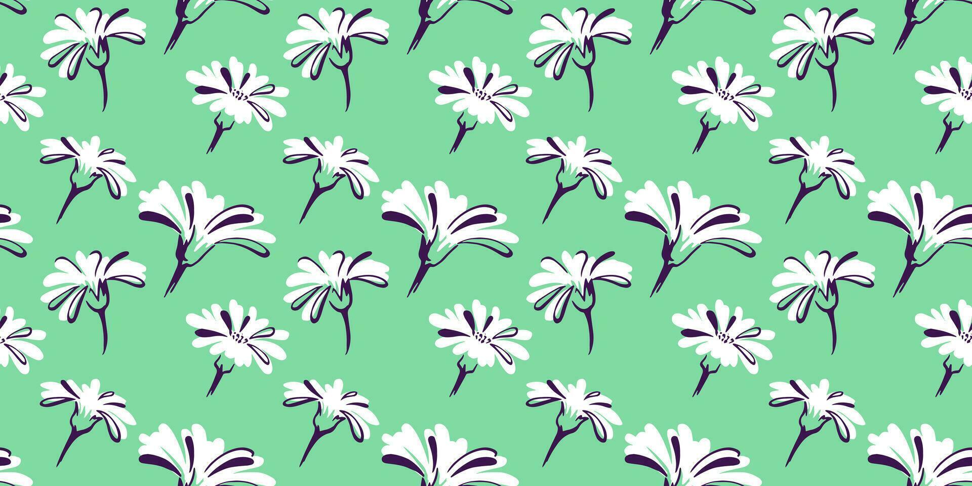 Abstract simple mint green summer pattern. Vector hand drawn buds flowers. Ditsy floral seamless background. Template for design, fashion, fabric, texture Stock Free