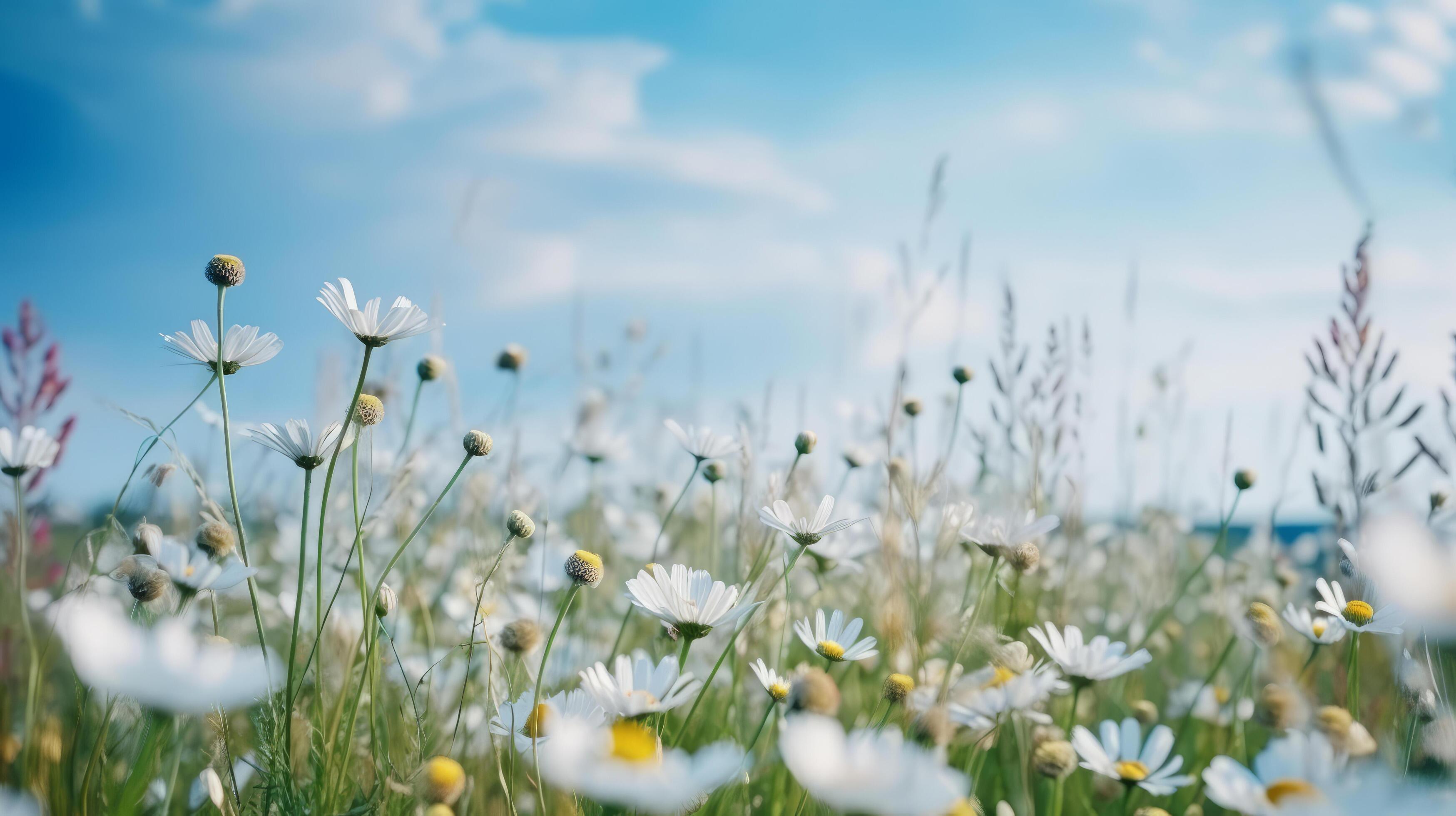 Summer field with daisy flowers. Illustration Stock Free