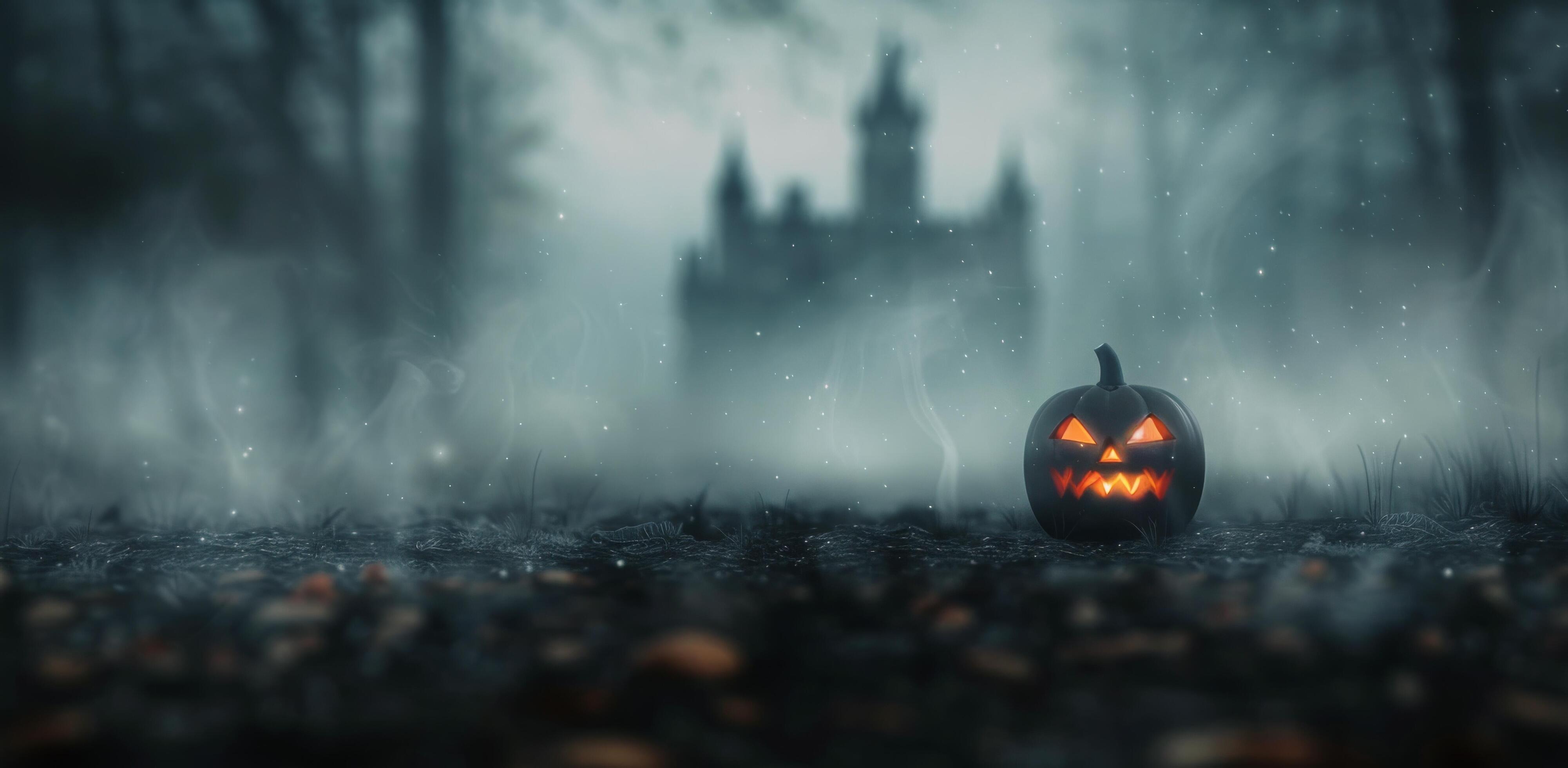 Autumn Landscape With Pumpkins and Faded Castle in the Background Stock Free