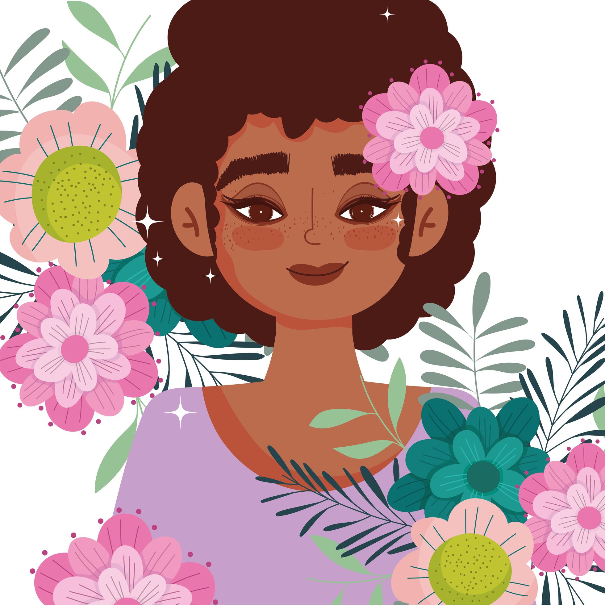 African American young woman with flowers Stock Free