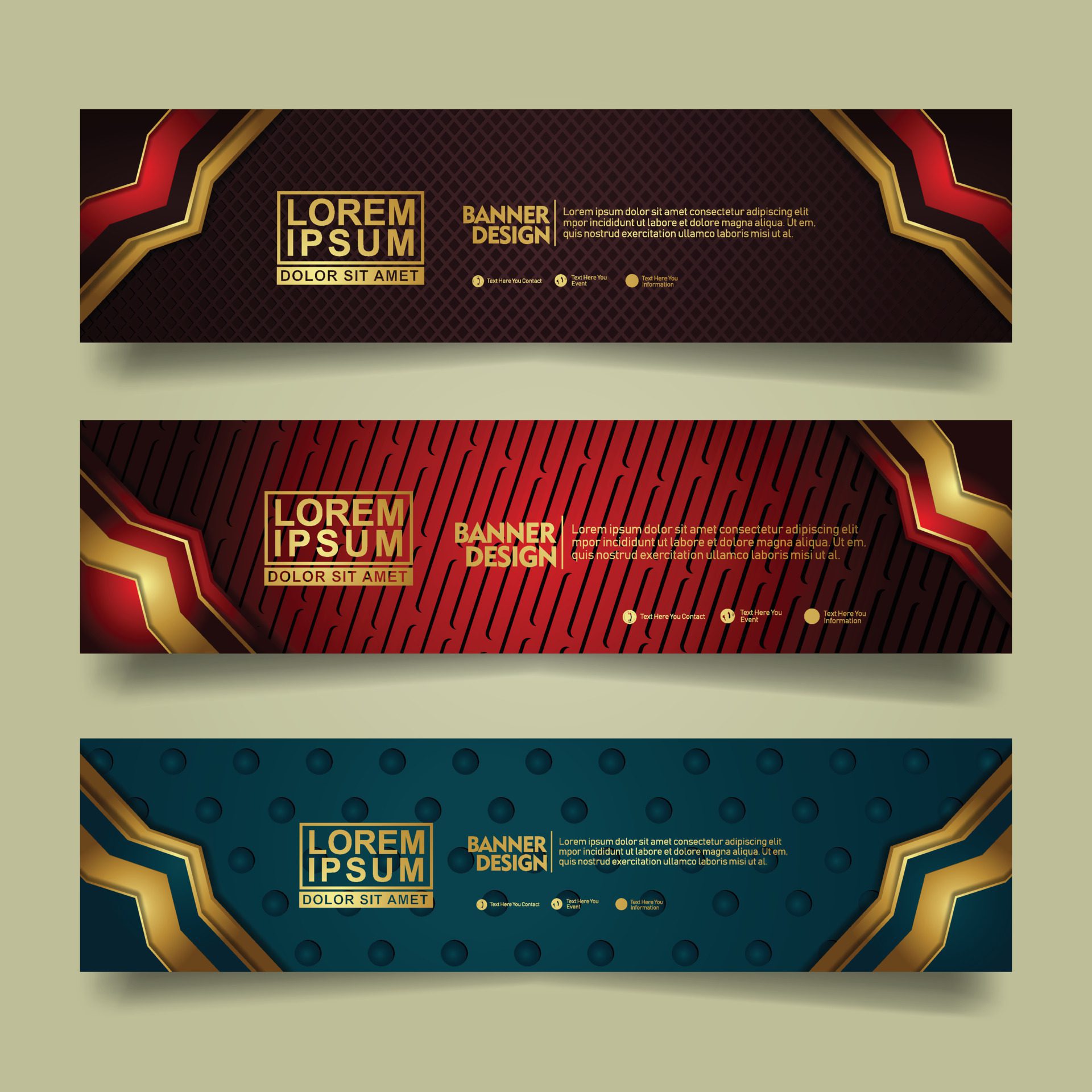 Set banner template design with luxury and elegant lines shape ornament effect on texture pattern background Free Vector