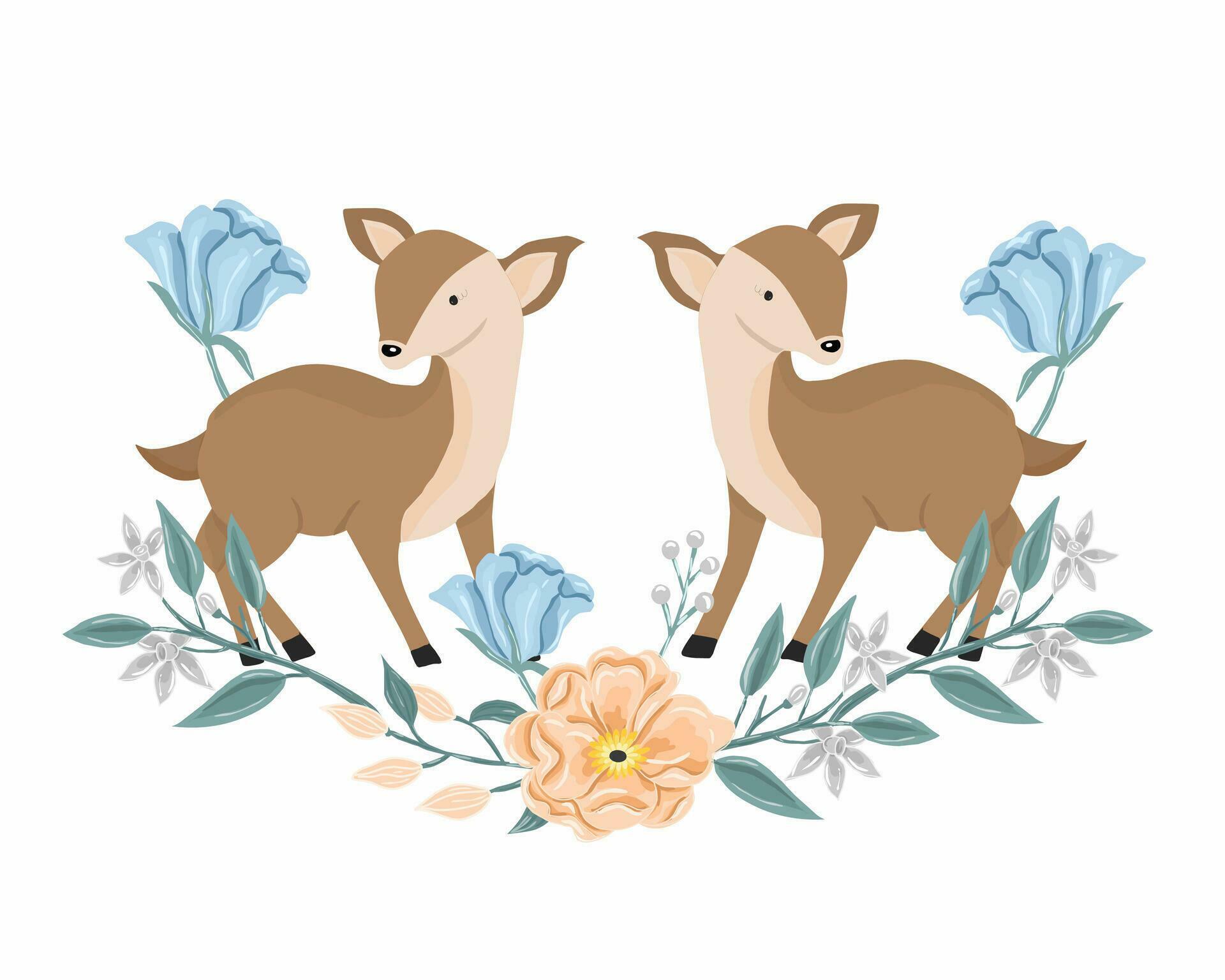 Cute Deer Animal Illustration With Flower Stock Free