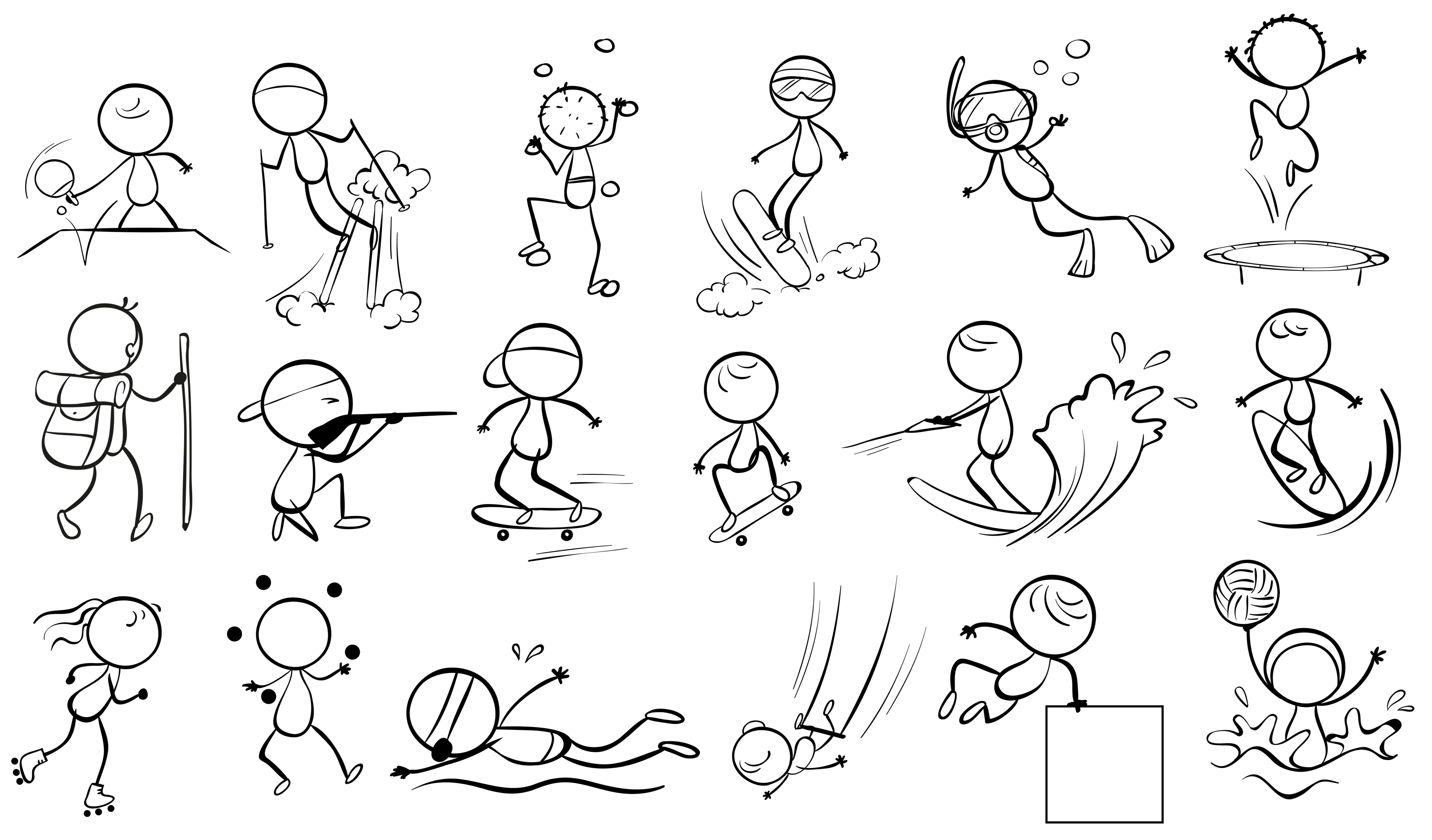 Doodle design of people engaging in different sports Free Vector