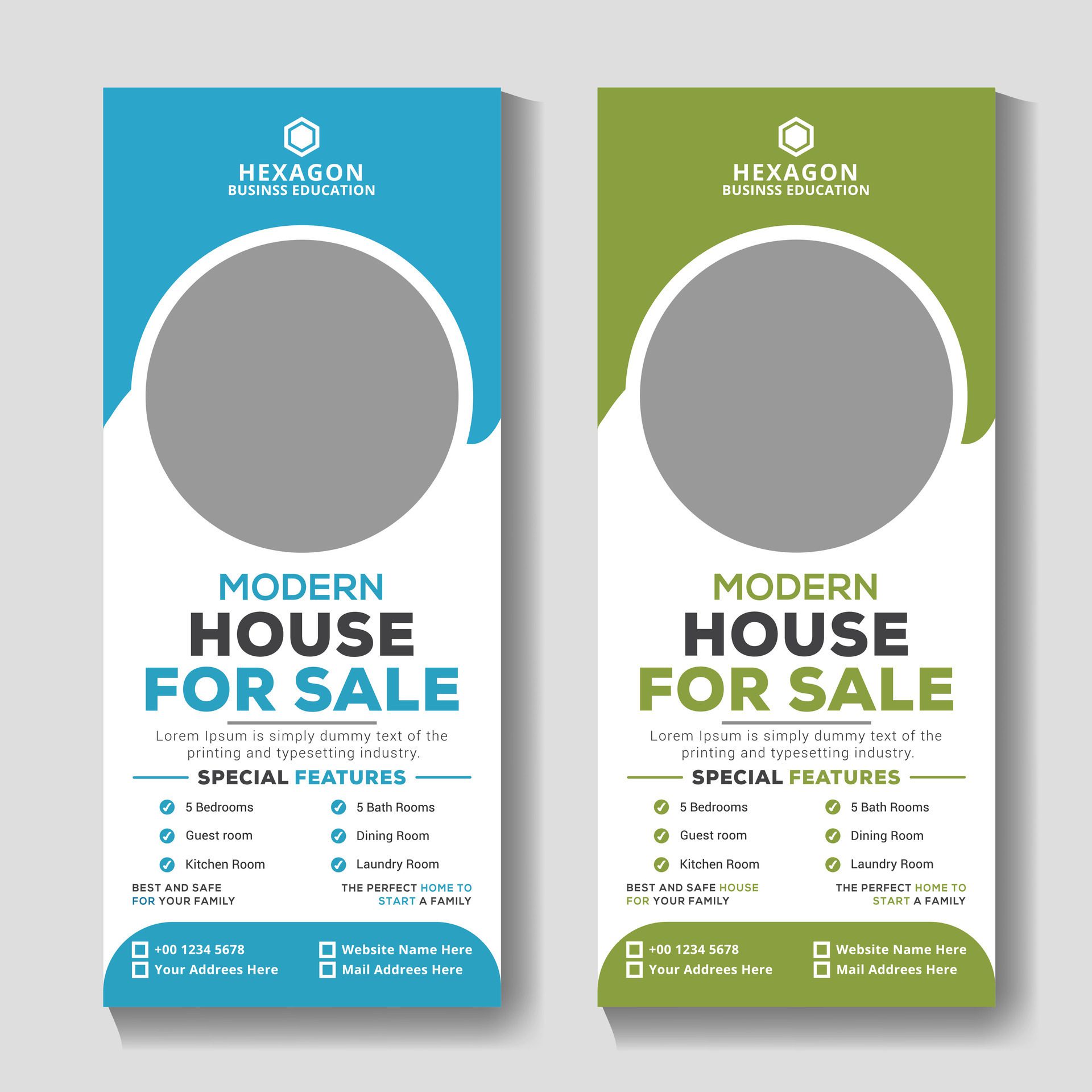 Modern real estate Roll up banner stand template design Free Vector