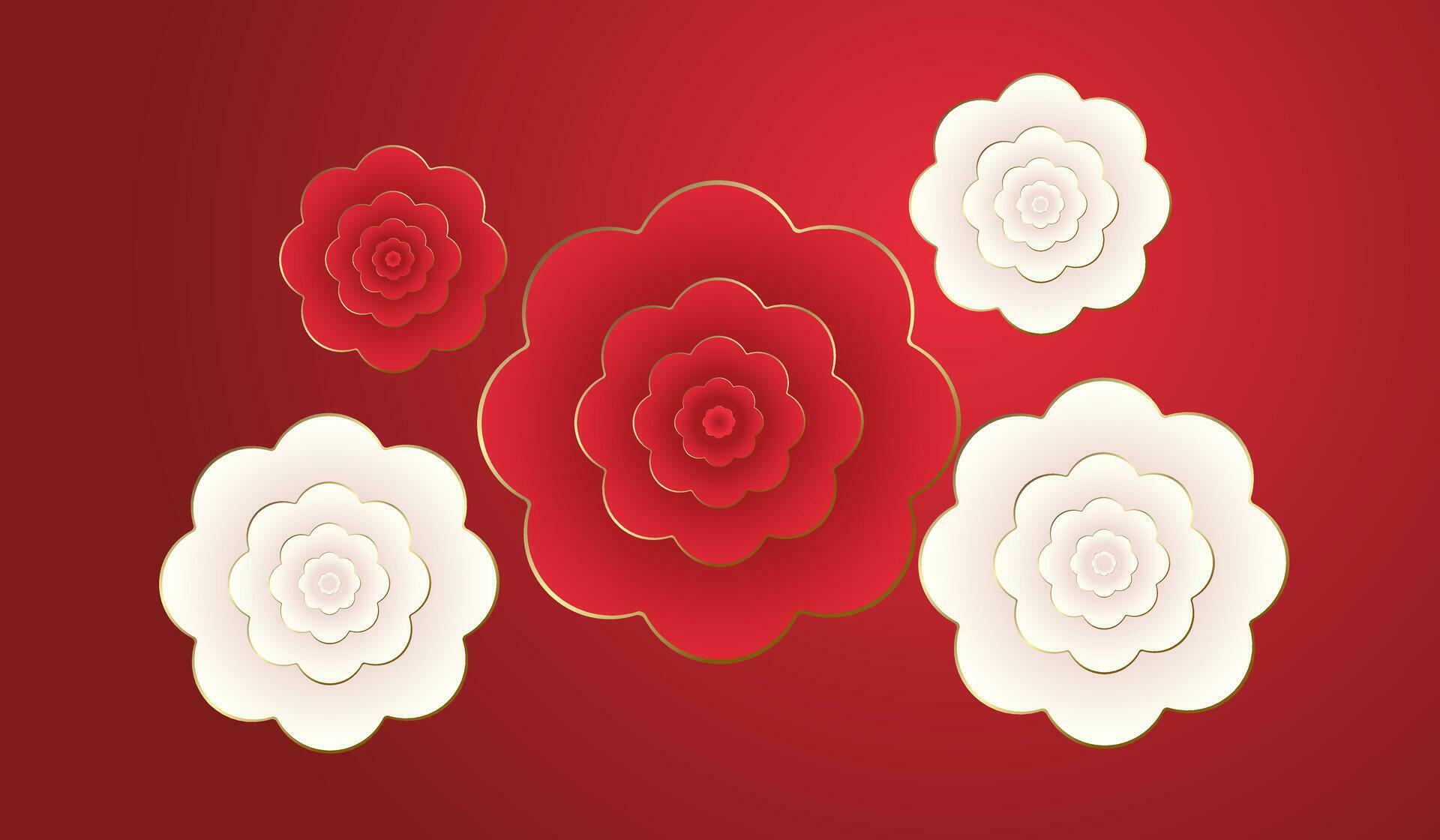 Happy Chinese new year, Chinese flowers on red banner, year of the dragon banner template design with flowers vector Stock Free