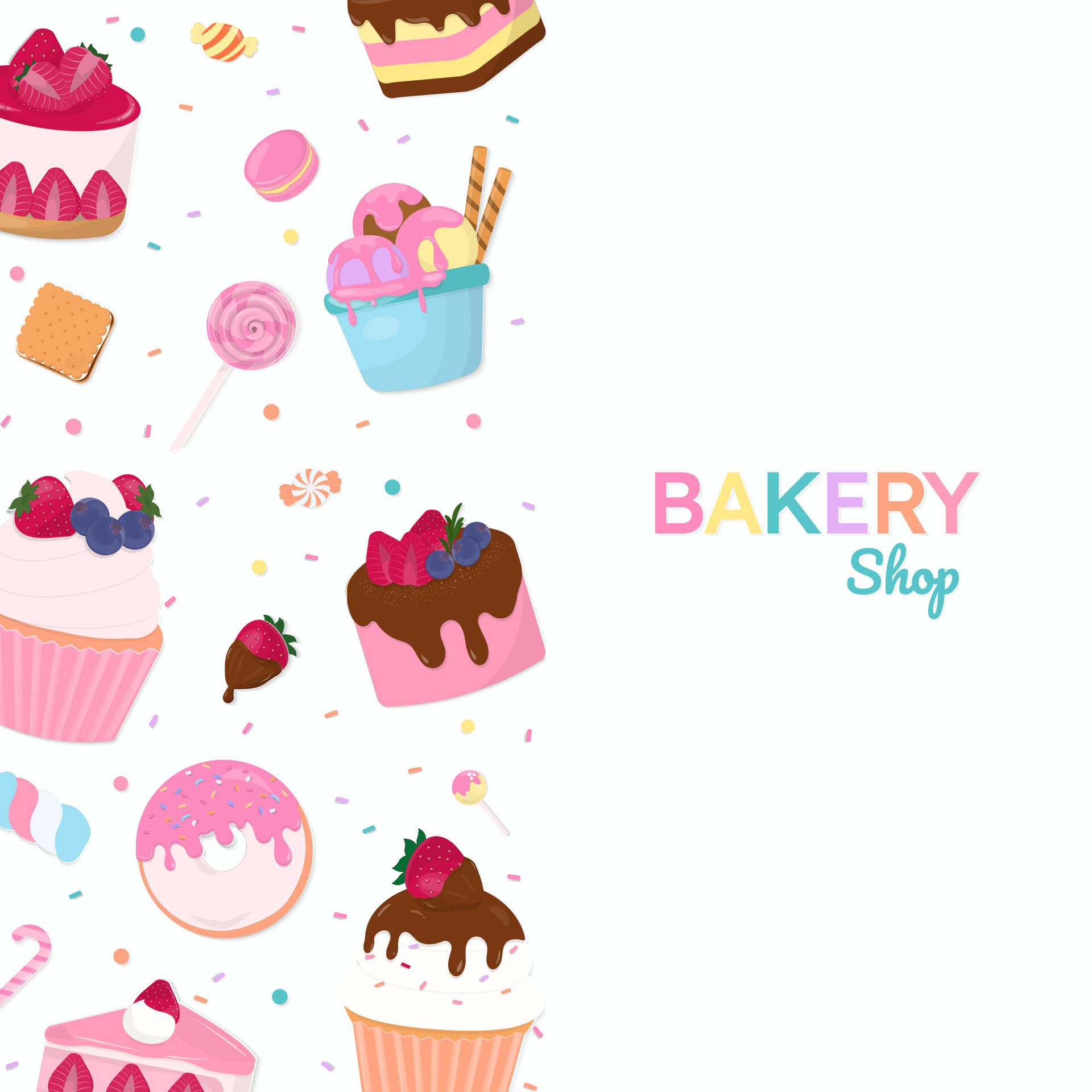 Bakery shop banner with dessert and sprinkles Free Vector